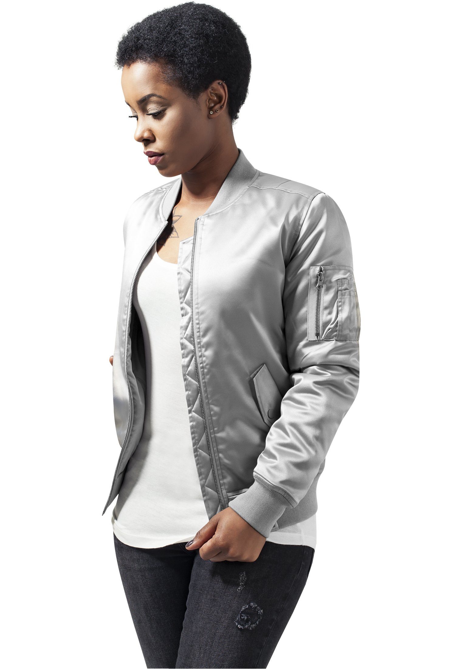 CLASSICS Satin Ladies Bomber Jacket URBAN (1-St) silver Outdoorjacke