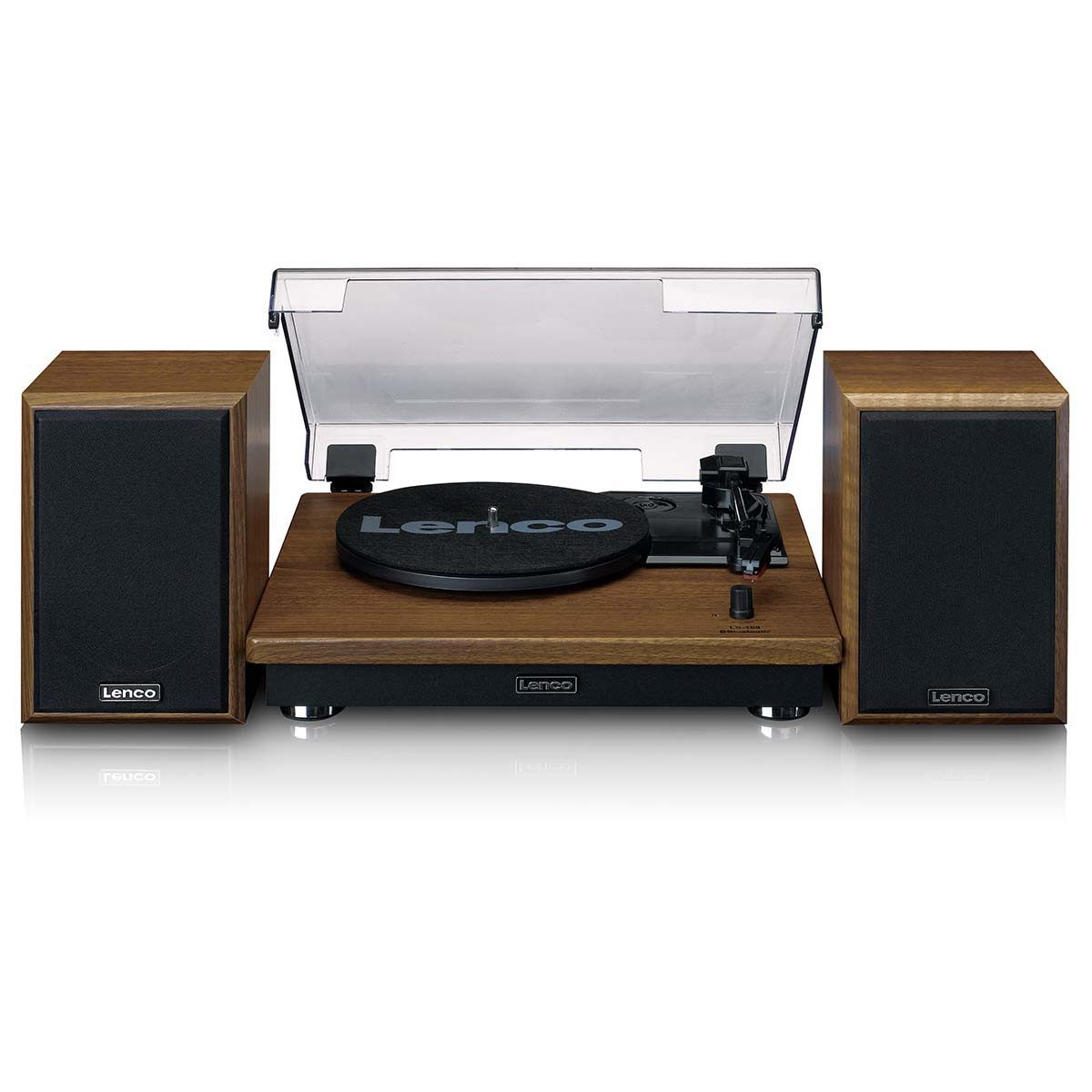Lenco LS-100WD Plattenspieler (Riemenantrieb, Bluetooth®, Bluetooth 5.0, AUX-In, separates loudspeakers for optimal stereo sound)