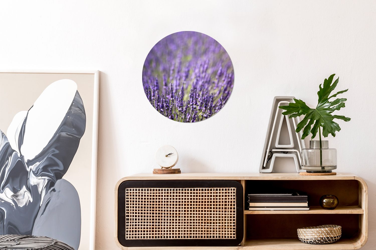 St), (1 Wohnzimmer, Rundes eines Forex, lilafarbenen Nahaufnahme Wanddekoration Gemälde MuchoWow Wandbild, Kreis cm Lavendelfeldes, 30x30