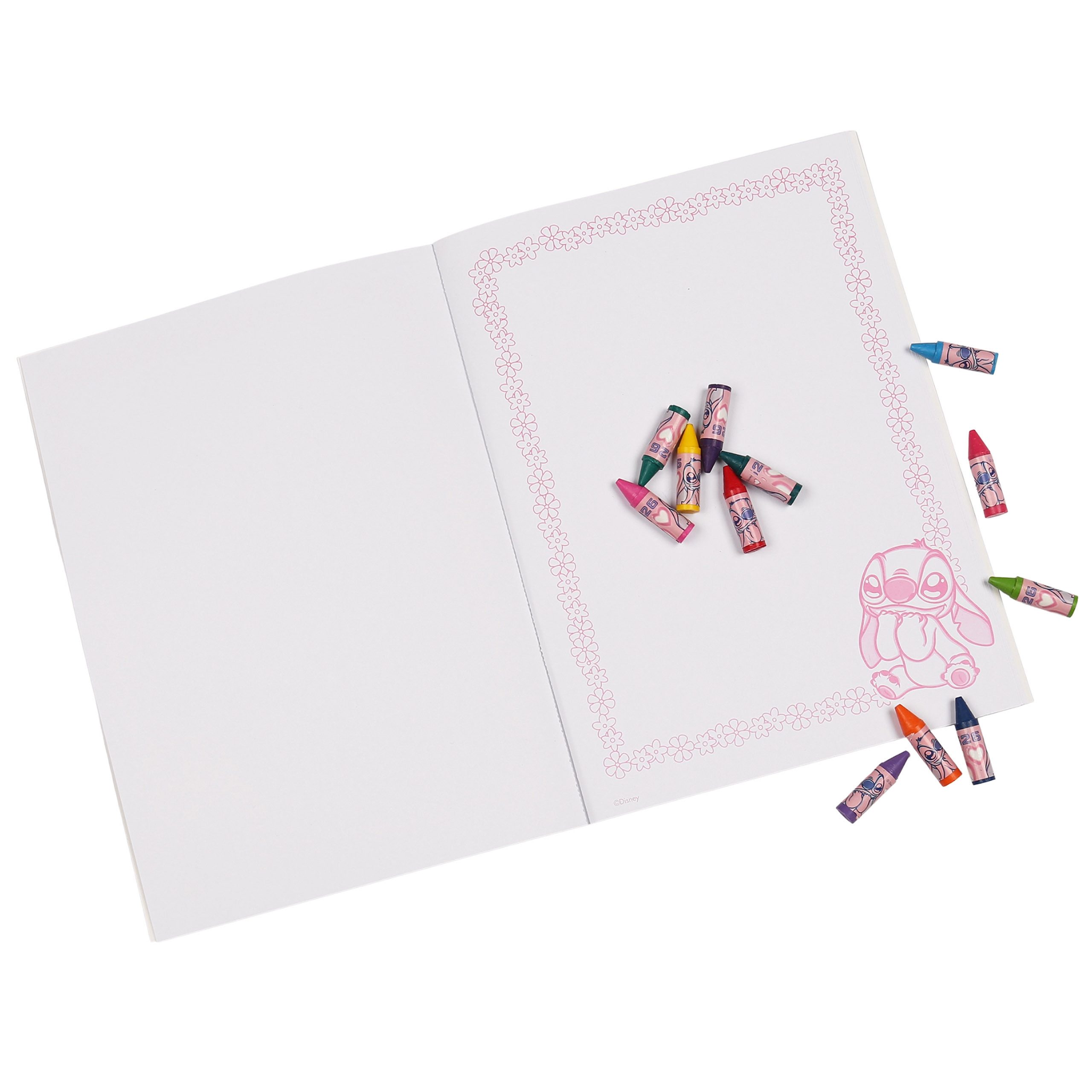 Disney Notizbuch Disney Stitch kreatives Mal- und Schreibset mit Mini-Wachsmalstiften