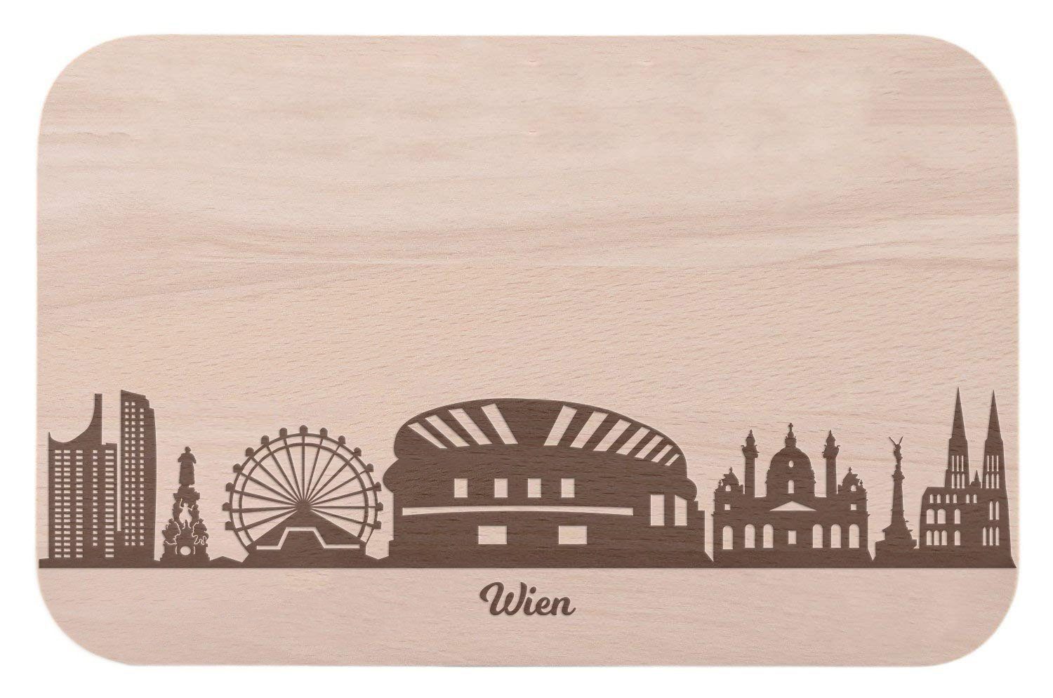 GRAVURZEILE Schneidebrett Frühstücksbrettchen Wien mit Skyline Gravur - Brotzeitbrett & Geschenk für Wien Stadtverliebte & Fans - ideal auch als Souvenir, Holz, (Kein Set) | Schneidebretter