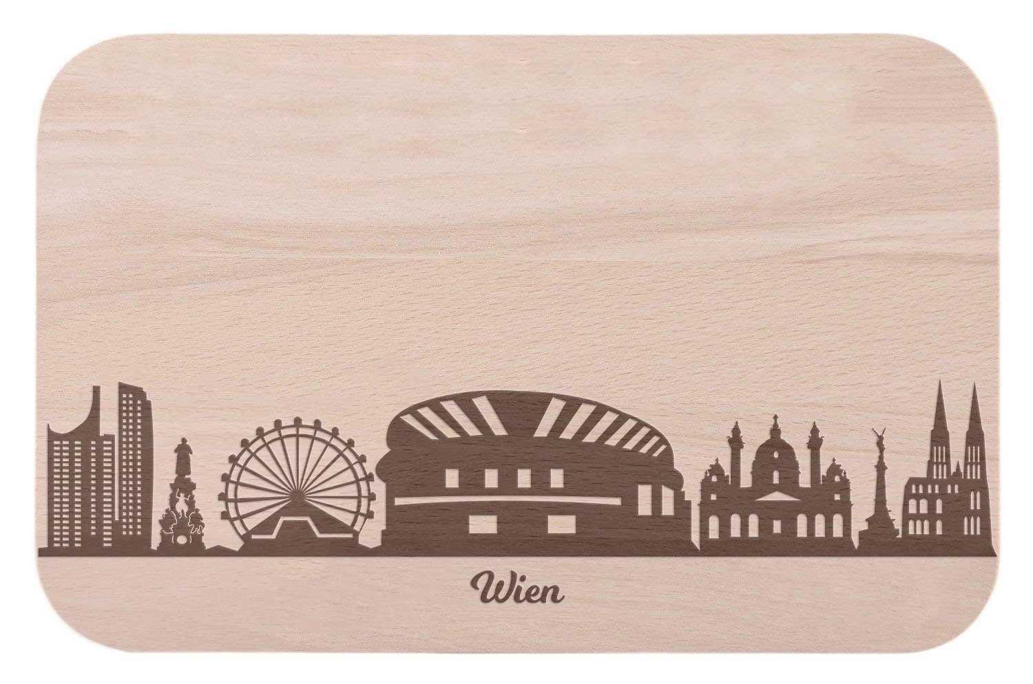 GRAVURZEILE Schneidebrett Frühstücksbrettchen Wien mit Skyline Gravur - Brotzeitbrett -, Buchenholz, (Kein Set)