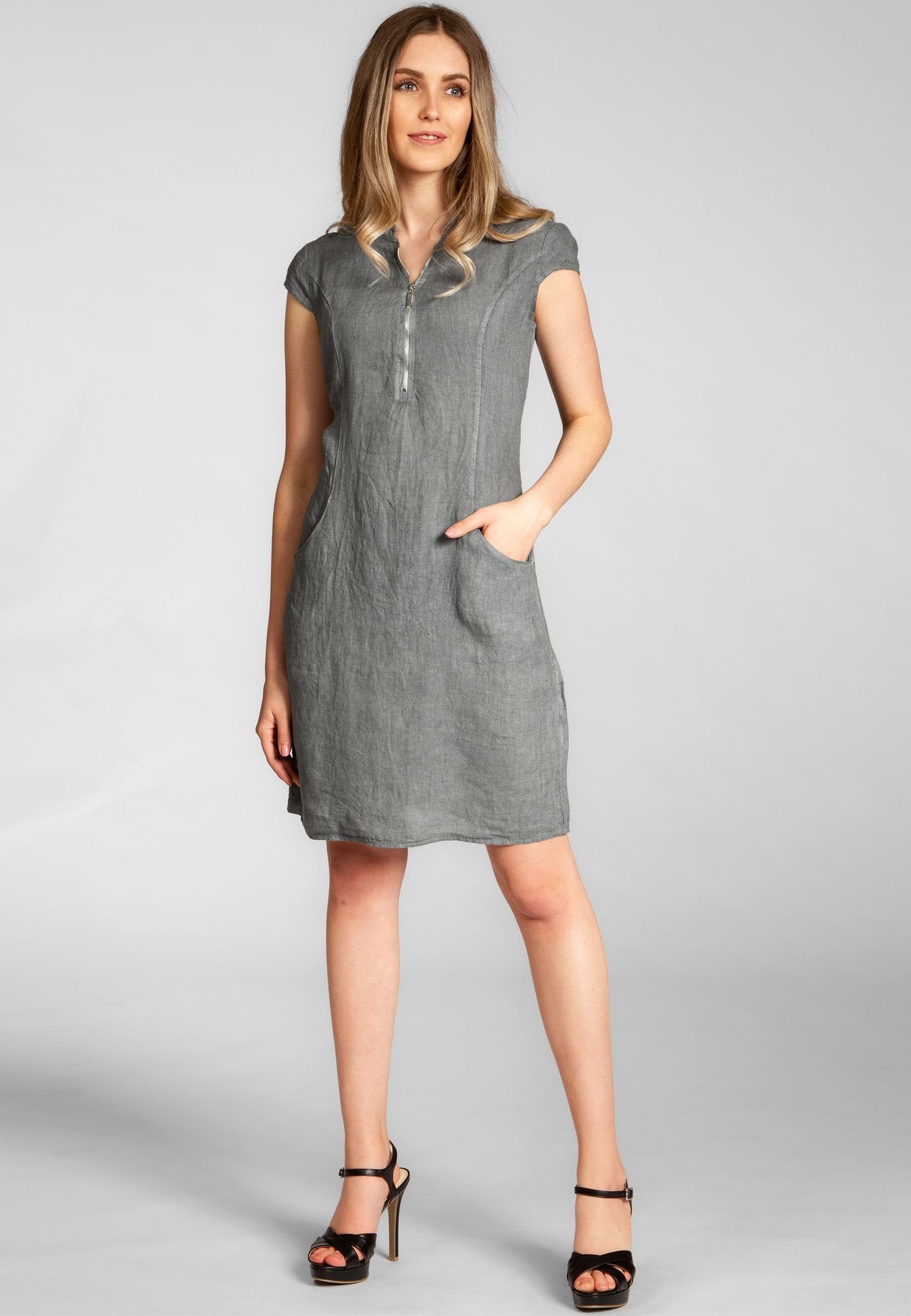 Caspar Sommerkleid SKL040 knielanges Damen Leinenkleid günstig online kaufen