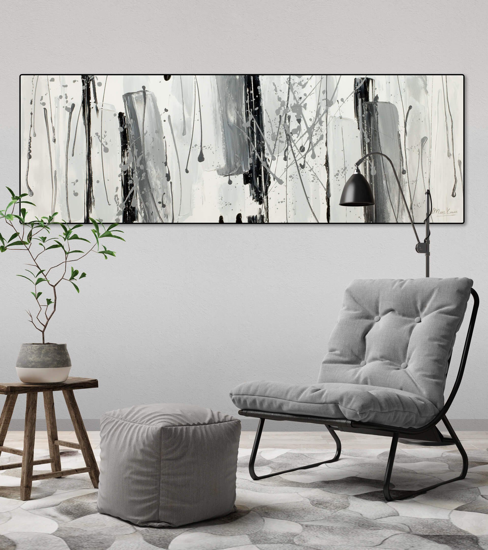 Asche 150x50 Wandbild 100% KUNSTLOFT Wohnzimmer Leinwandbild Fließende HANDGEMALT Gemälde cm,