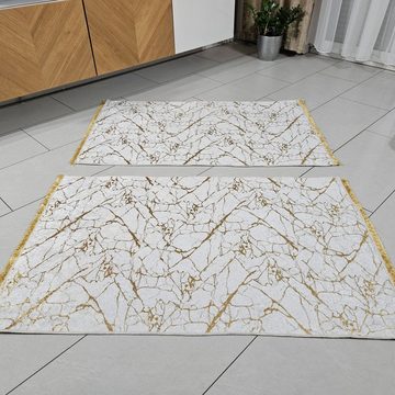 Läufer 3er Teppich Set Weiß Gold, Gardinen by Justyna, Saray hali, Wohnzimmerteppich, Kücheteppich, Flurteppich