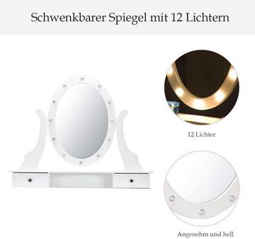 COSTWAY Schminktisch (mit Hocker), drehbarem Spiegel & 10 LED, 4 Schubladen