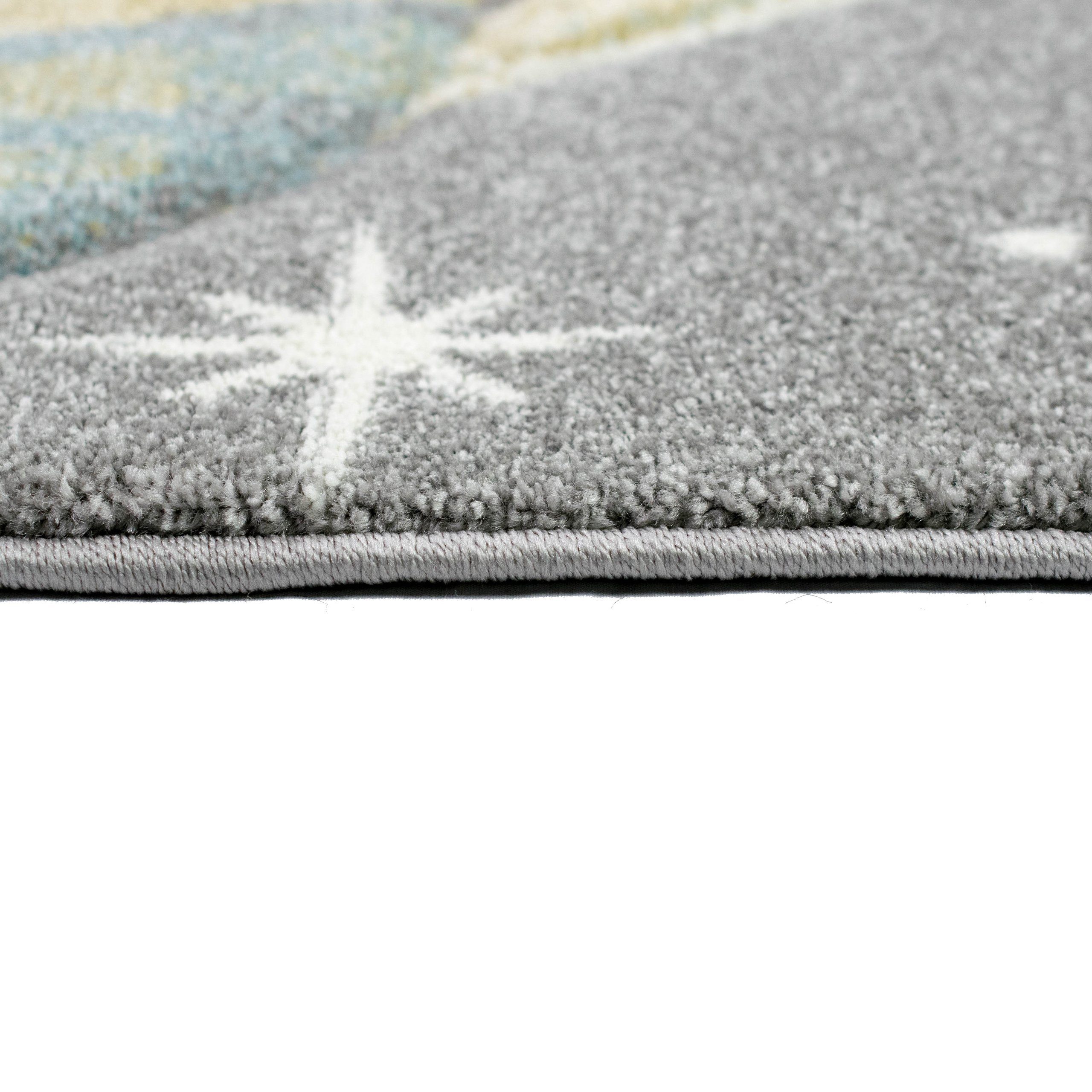 TeppichHome24 Kinderteppich Kinderteppich mit Sternen und Planeten in pastellgrau, Rund, Höhe: 1.3 mm