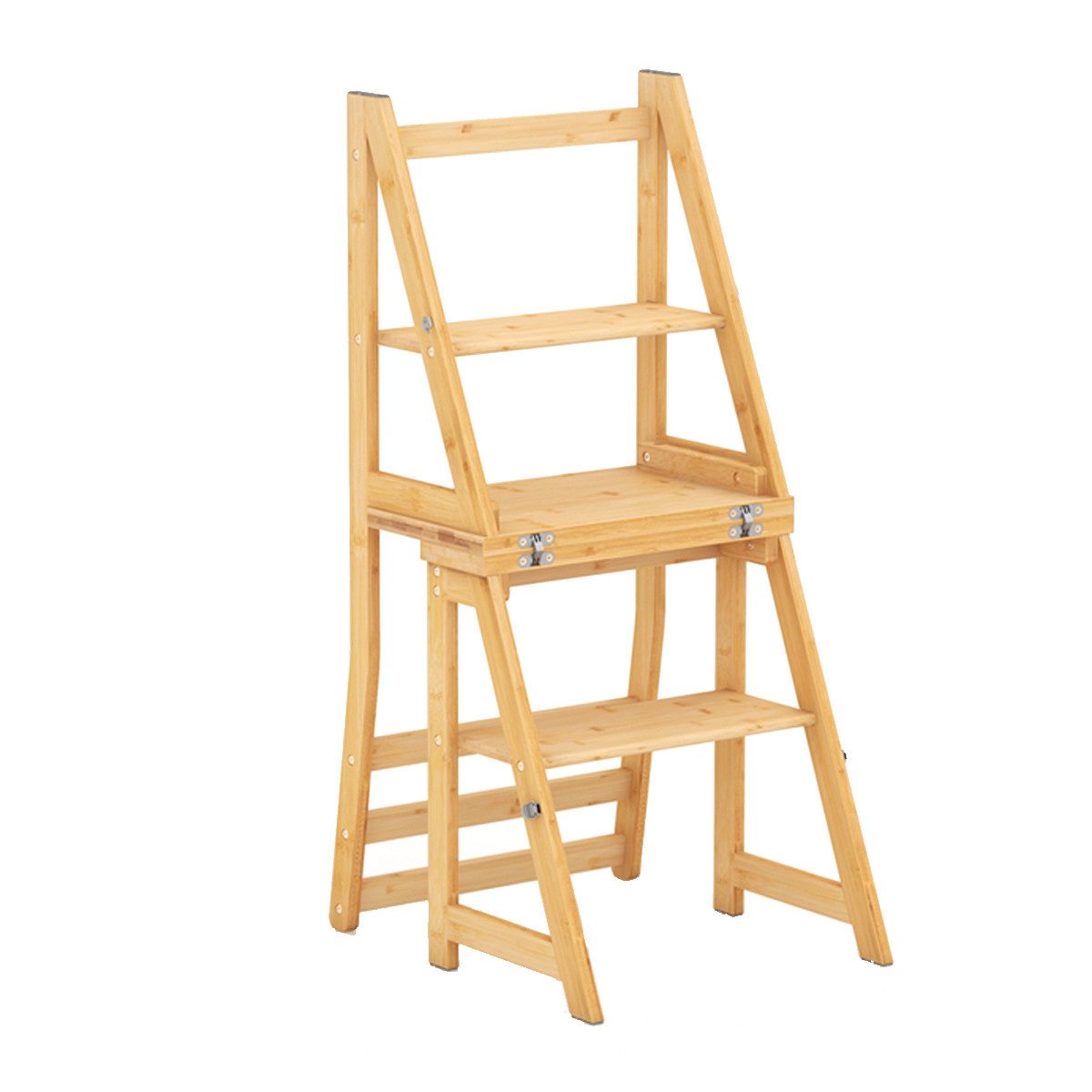 COSTWAY Trittleiter, 3 in 1, Klappstuhl, 3-Stufen, Bambus, 150kg