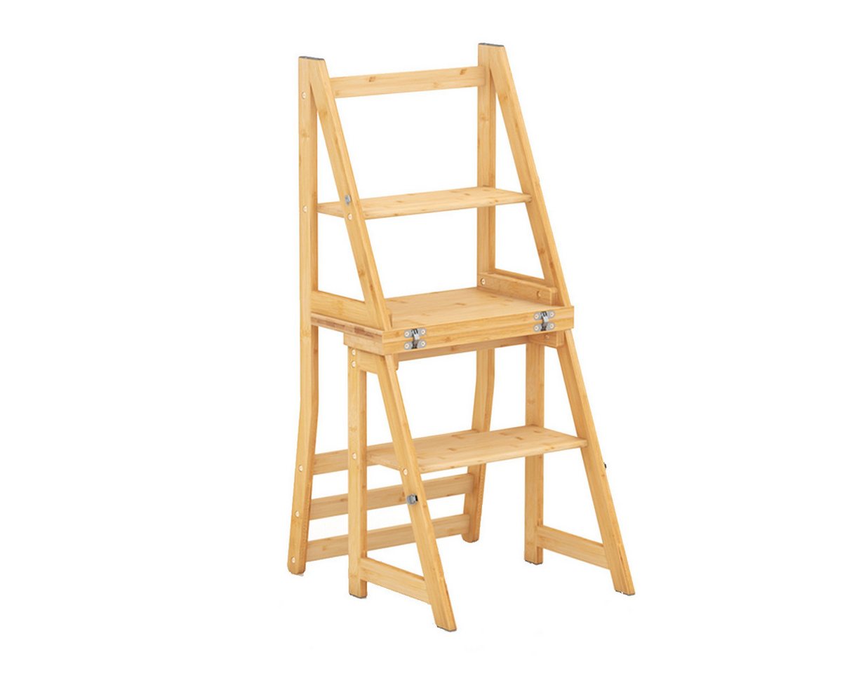COSTWAY Trittleiter, 3 in 1, Klappstuhl, 3-Stufen, Bambus, 150kg