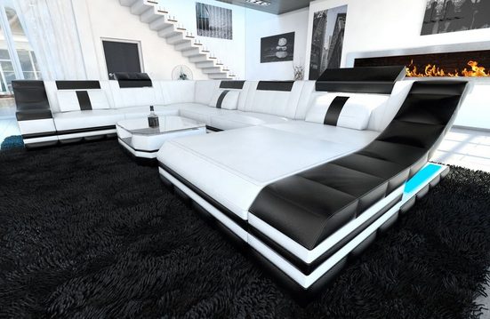 Sofa Dreams Wohnlandschaft »Turino«, XXL U Form Ledersofa mit LED, wahlweise mit Bettfunktion als Schlafsofa, Designersofa