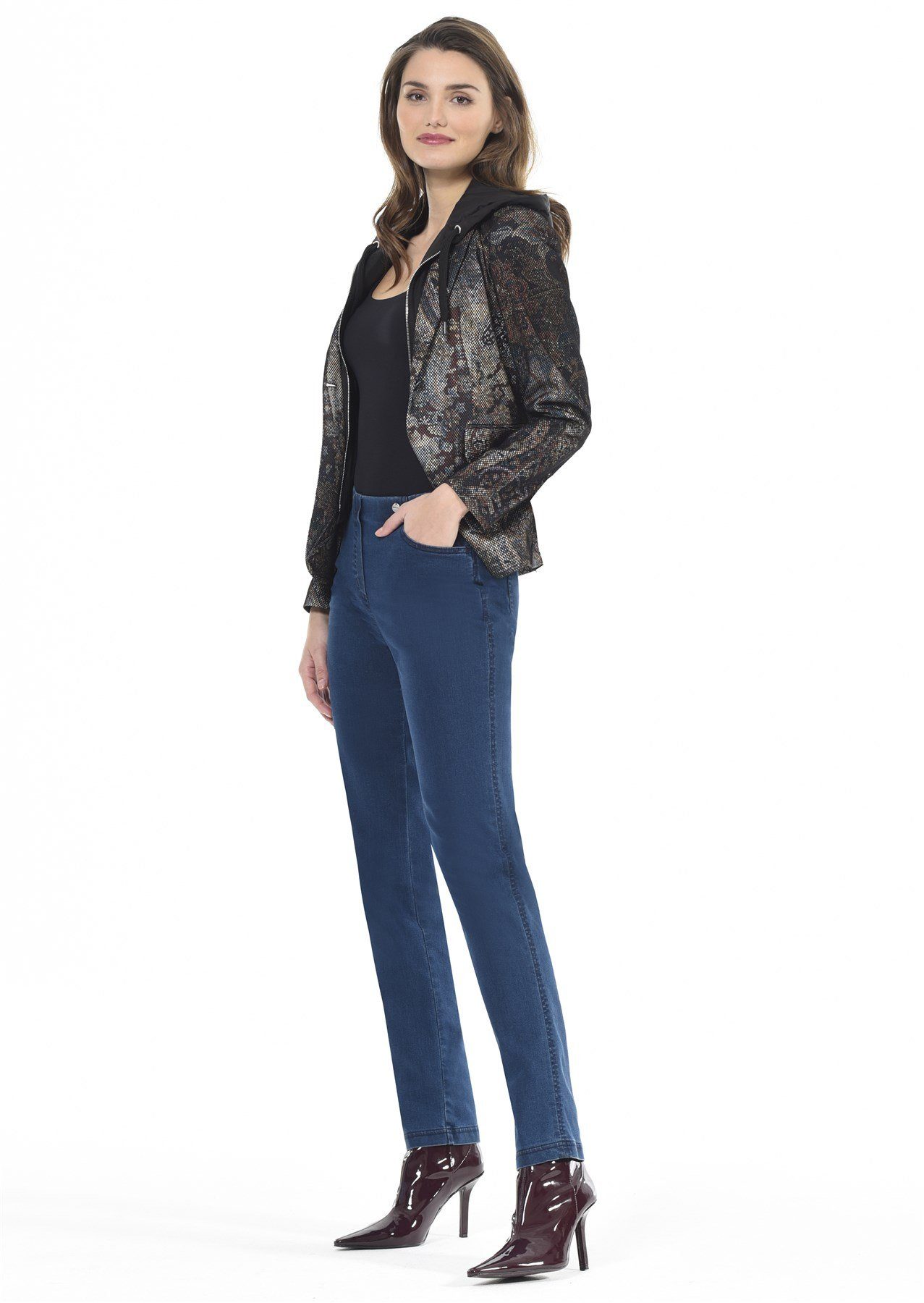 ROBELL Schlupfhose Jeans BELLA, Eingriffstaschen, lange Form, Gummibund,  super Sitz