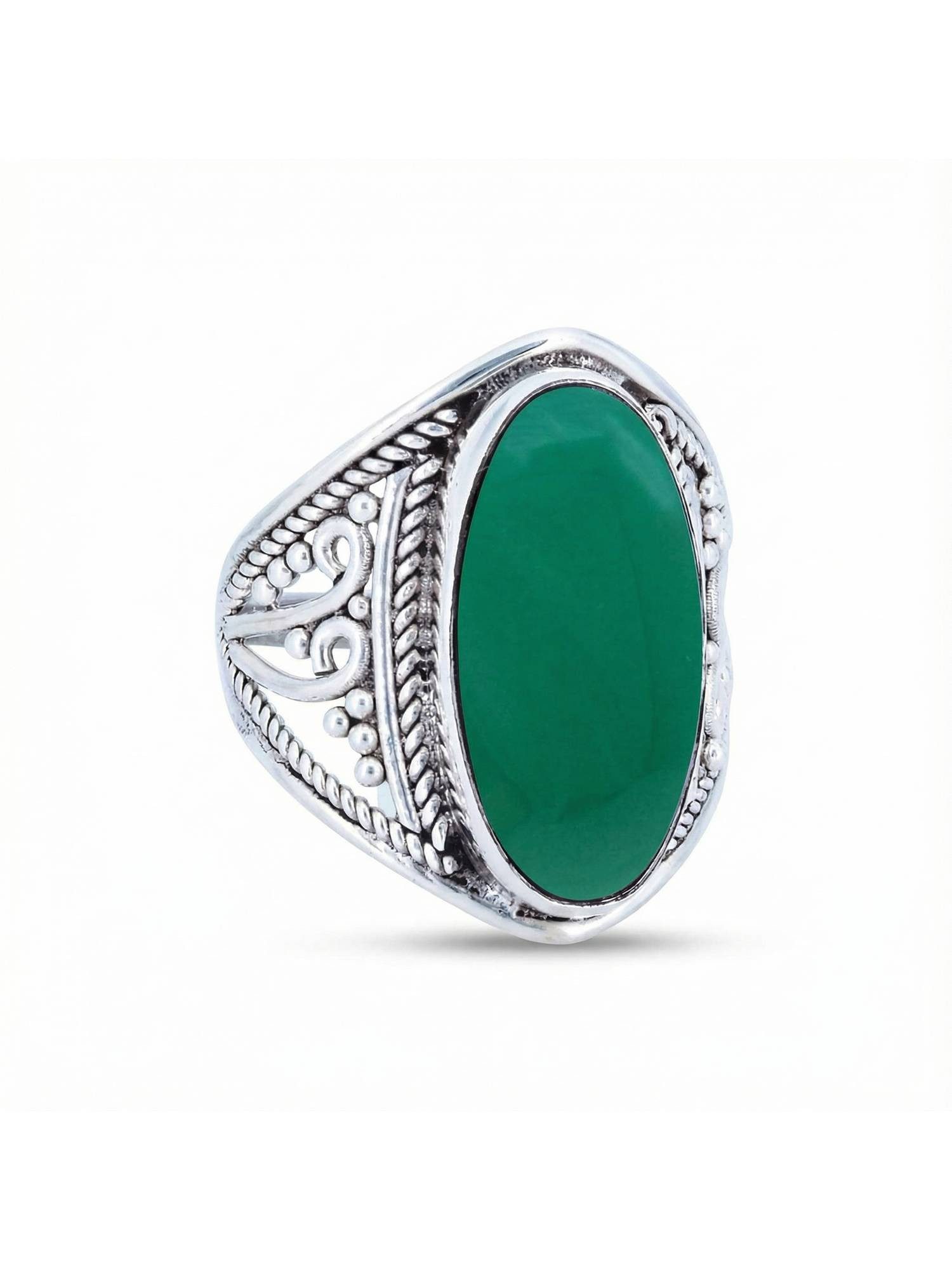 mantraroma Silberring DAHAB oval groß aus 925 Silber mit grünen Onyx (Ring mit Schmuckbeutel), Damenring aus 925er Silber