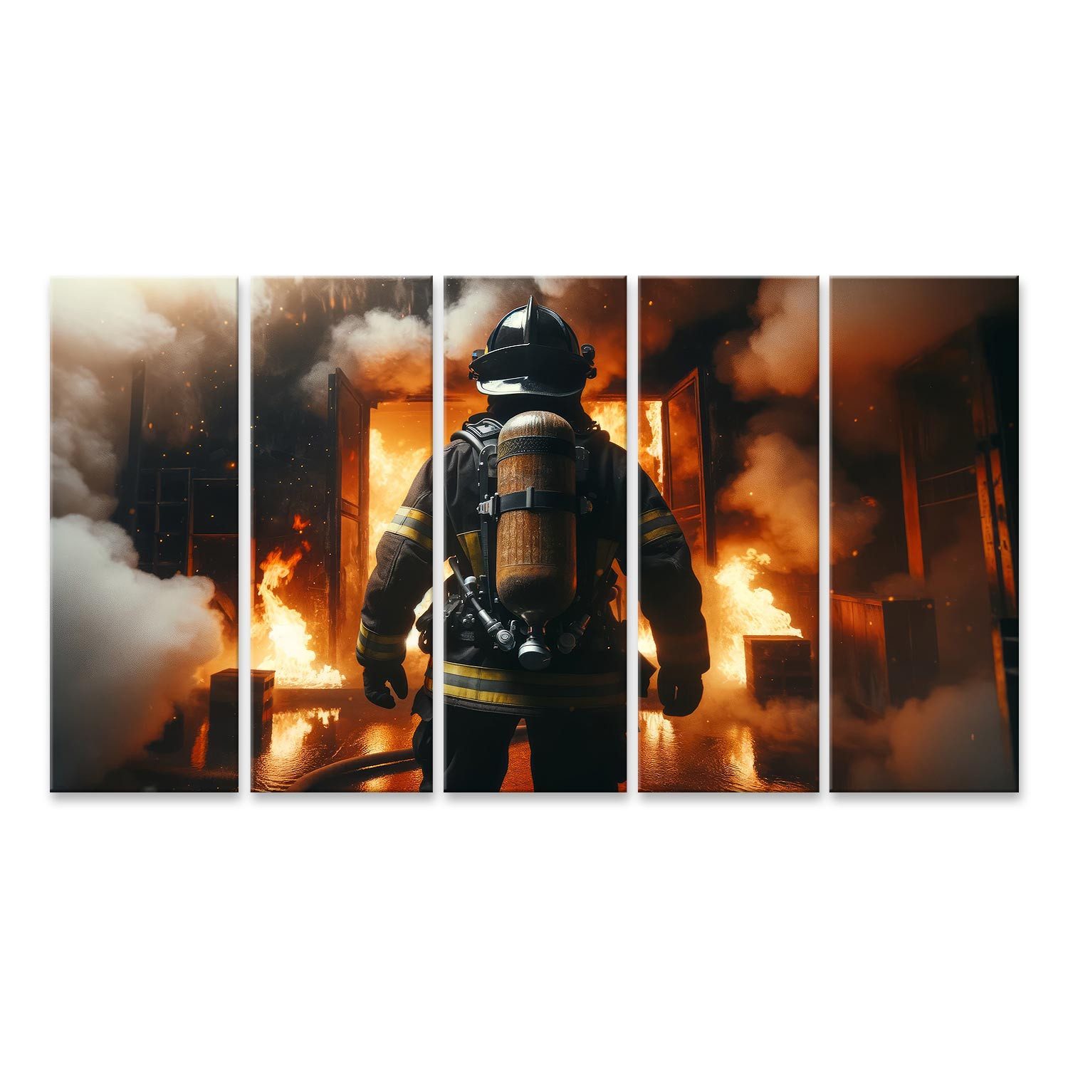 islandburner Wandbild Feuerwehrmann in Aktion - Großes Canvas Wandbild