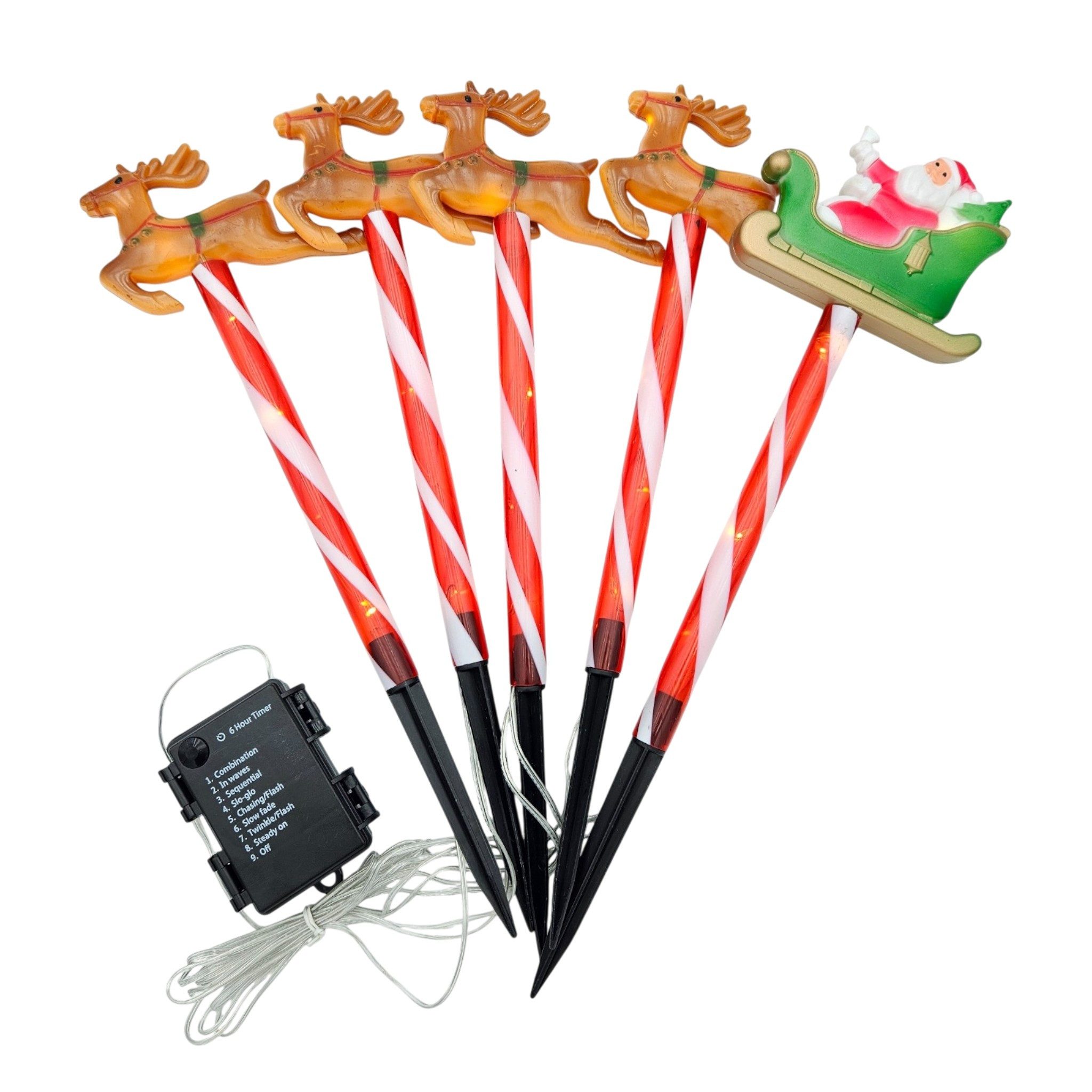 Meinposten Gartenstecker Weihnachtsschlitten Weihnachtsmann Zuckerstangen Rentier Batterie – Bild 5 von 5