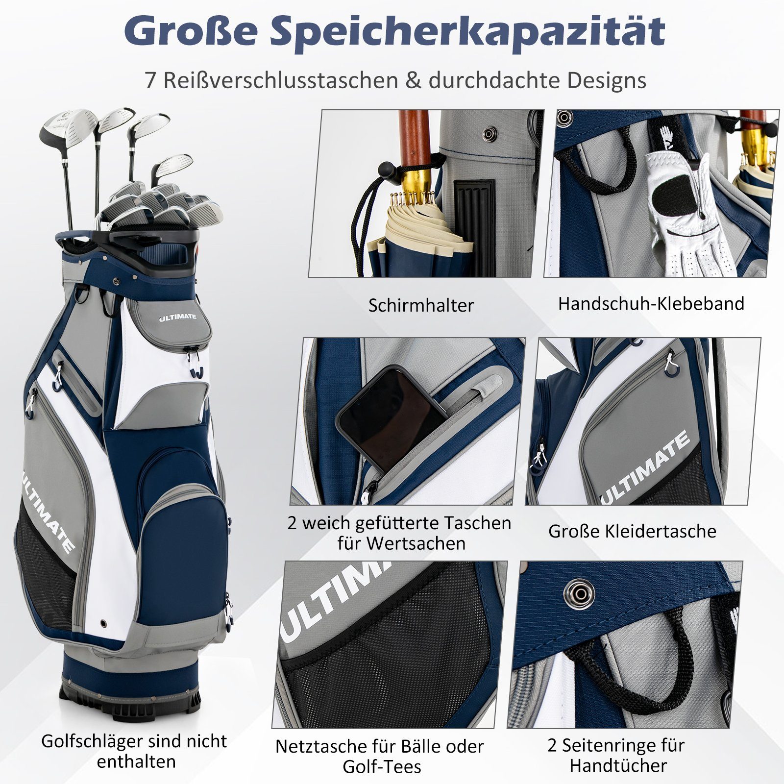 COSTWAY Golfbag-Regenschutz Golftasche, mit 14 Trennwänden