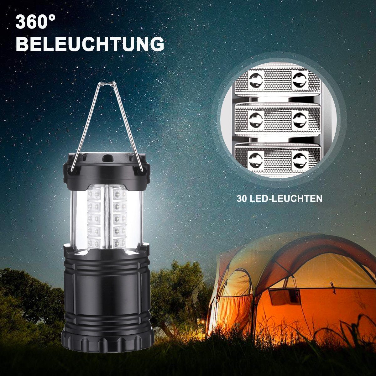 LEDs Laterne,30 LED Camping Campinglampe,Faltbare Batteriebetrieben ombar Arbeitslicht