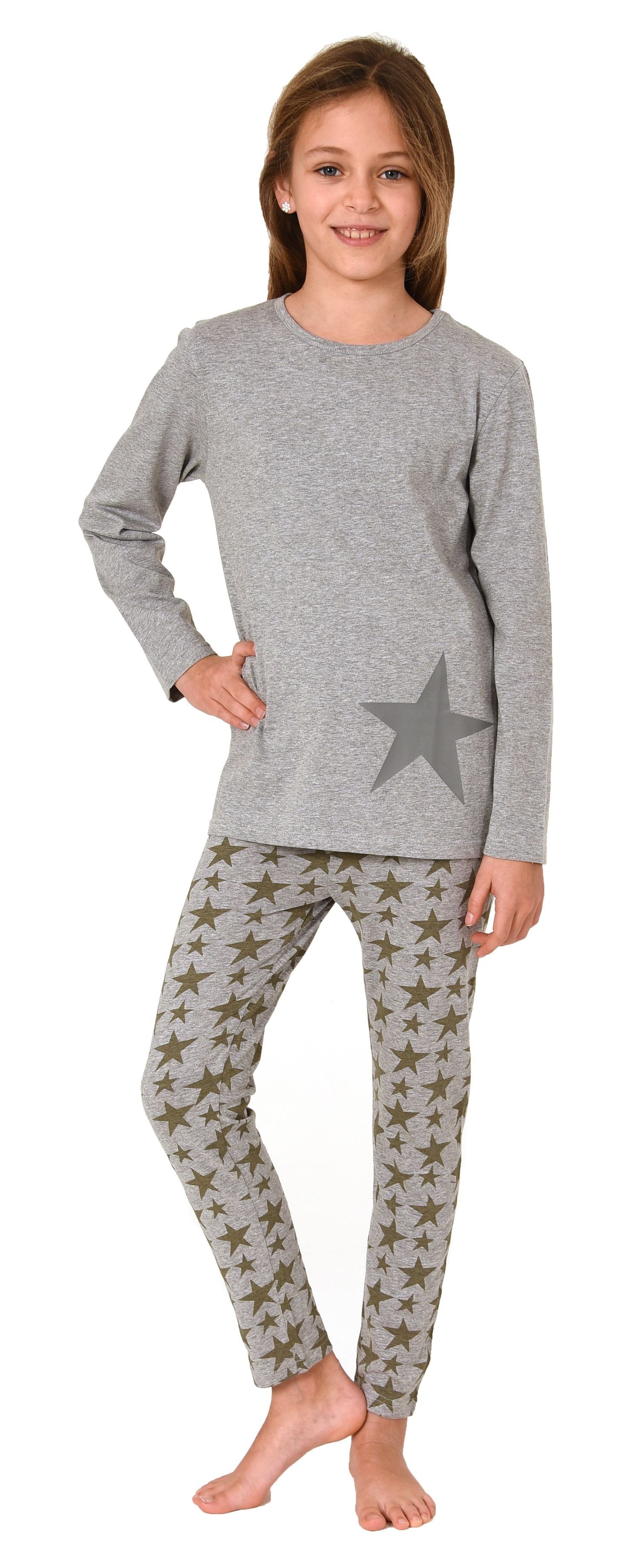 Normann Pyjama Schöner Mädchen Schlafanzug langarm Pyjama in Sterne-Optik grau