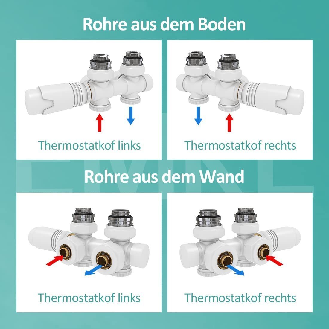 EMKE mit Hahnblock Ventil φ16xG1/2 Eck- für Thermostat Weiß Anschlussarmatur und Durchgangsform EMKE Heizungszubehör Heizkörperthermostat Heizkörper,