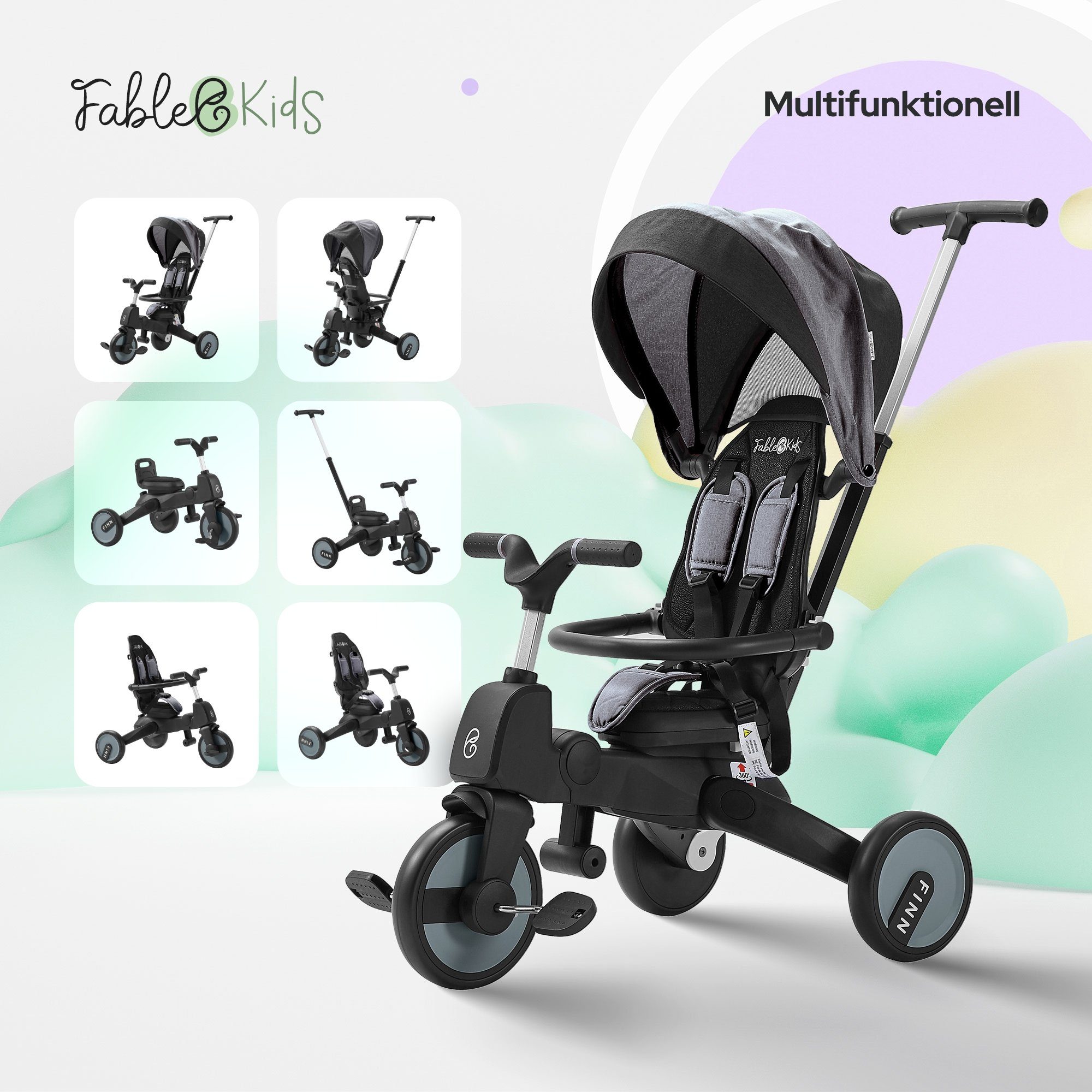 FableKids Dreirad FİNN 7in1 Kinderdreirad Kinder Fahrrad Baby Kinderwagen, günstig online kaufen