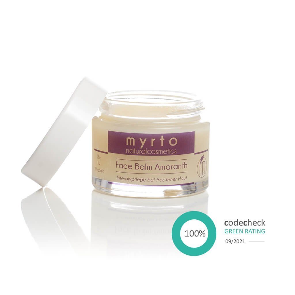 myrto Naturkosmetik Feuchtigkeitscreme Bio Face Balm Amaranth - Intensivpflege bei sehr trockener Haut, Bestbewertung bei Codecheck: 100% Grüner Ring EMPFEHLENSWERT