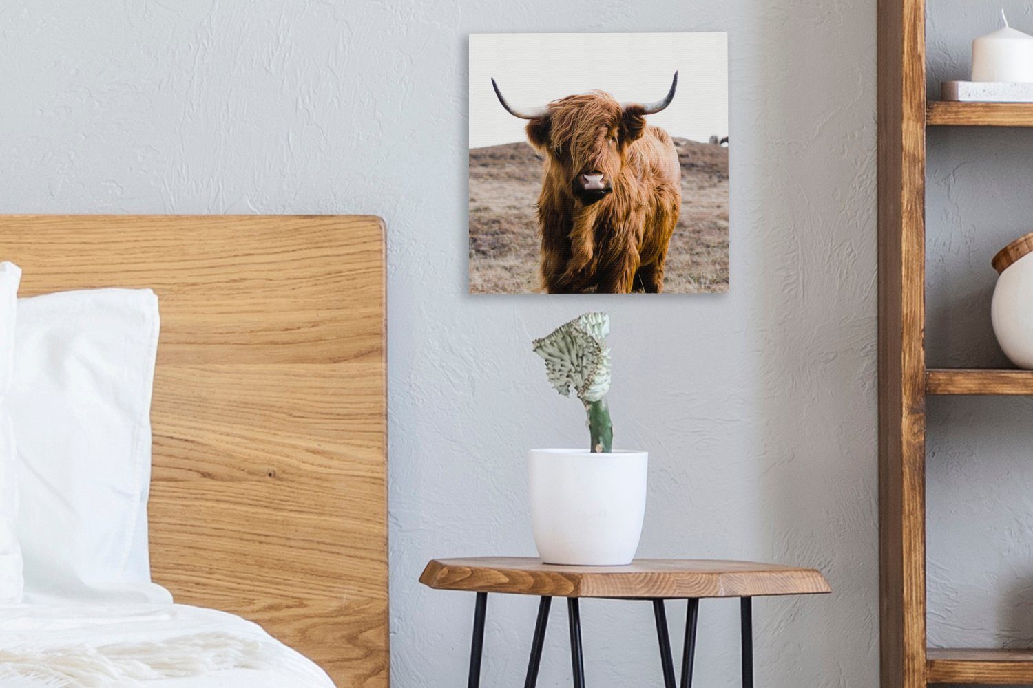 OneMillionCanvasses® Leinwandbild Schottische Highlander - Kuh Schlafzimmer Tiere Wohnzimmer Bilder (1 - Landschaft St), - Leinwand Natur, für - - Braun