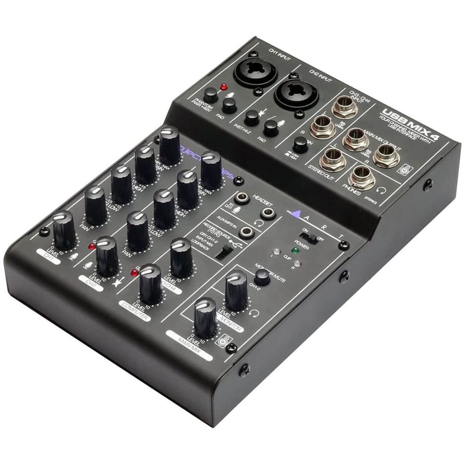 Art Audio Art USBMix4 USB-Mischpult 4 Kanal Mixer Digitales Aufnahmegerät (USB Mischer)