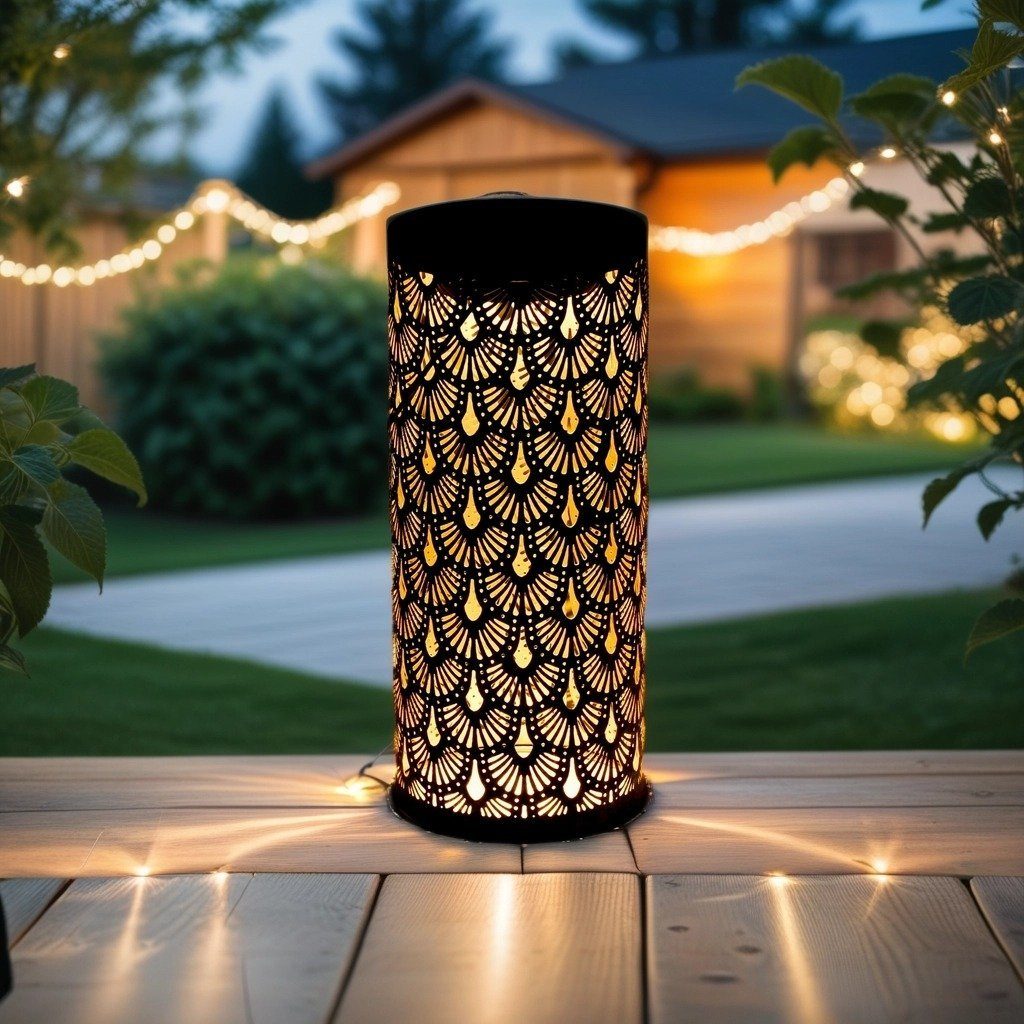 Marrakesch Orient & Mediterran Interior LED Solarleuchte Orientalische Solarlaterne Fava handgefertigt aus Metall in Grün 30 cm, LED fest integriert, Handarbeit