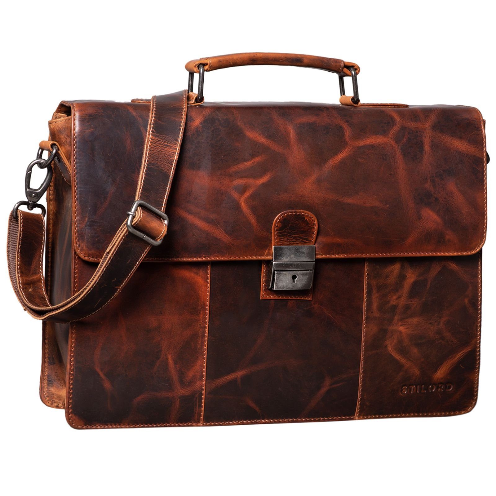 STILORD Laptoptasche "Ravenna" Leder Aktentasche Herren Damen milano - braun