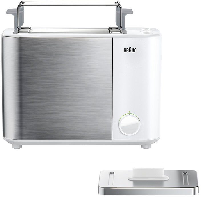 Braun Toaster HT 5010.WH weiß silber ID Collection, 2 kurze Schlitze, 1000 W,  12 Bräunungsstufen - von der Scheibe Brot bis zum Bagel oder Brötchen