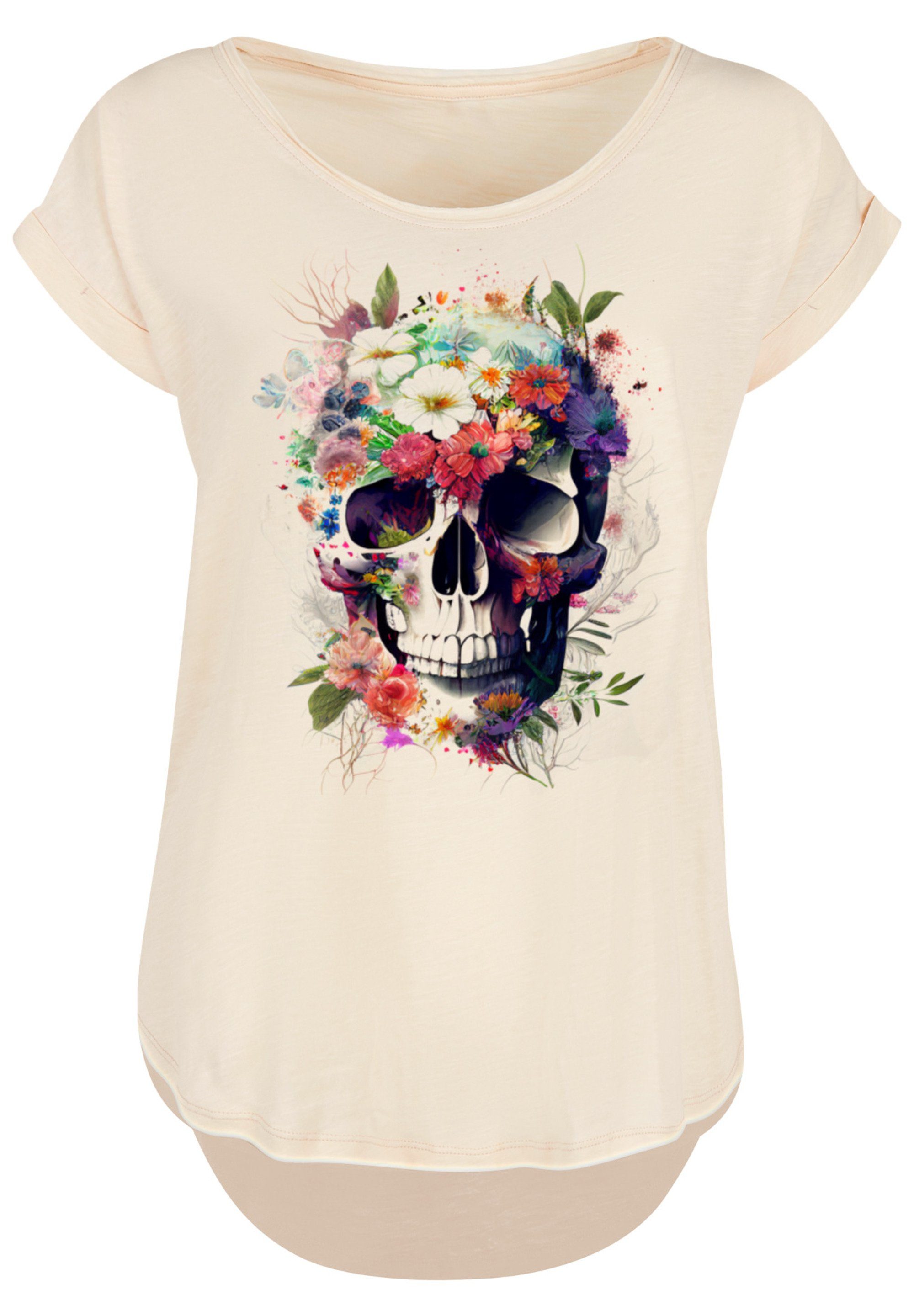 F4NT4STIC Blumen Whitesand T-Shirt Totenkopf Print