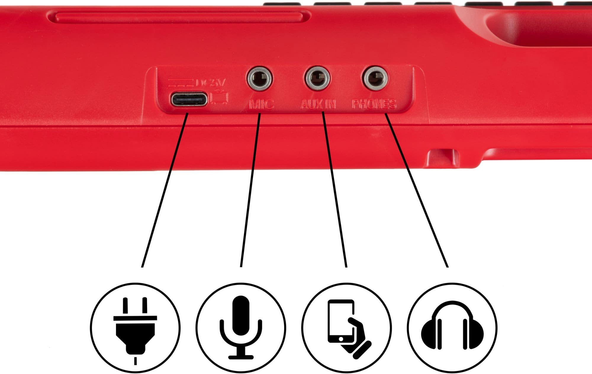 McGrey Spielzeug-Musikinstrument KK-2501 Kinderkeyboard Rot, mit 4 Klangfarben, 4 Begleitrhythmen - 10 Demosongs & Aufnahmefunktion