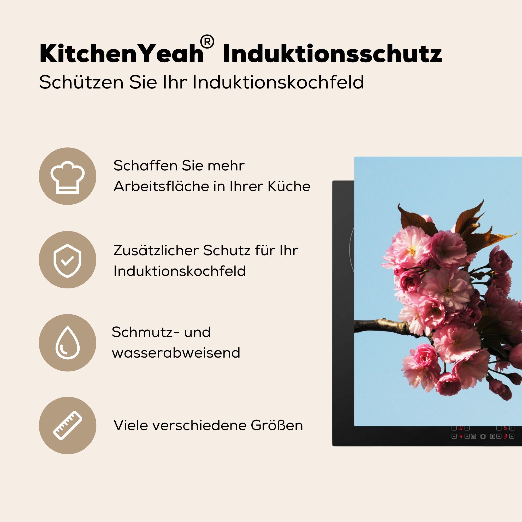 MuchoWow Herdblende-/Abdeckplatte Kirschblüte, Vinyl, (1 Mobile Ceranfeldabdeckung tlg), 78x52 cm, Arbeitsfläche nutzbar