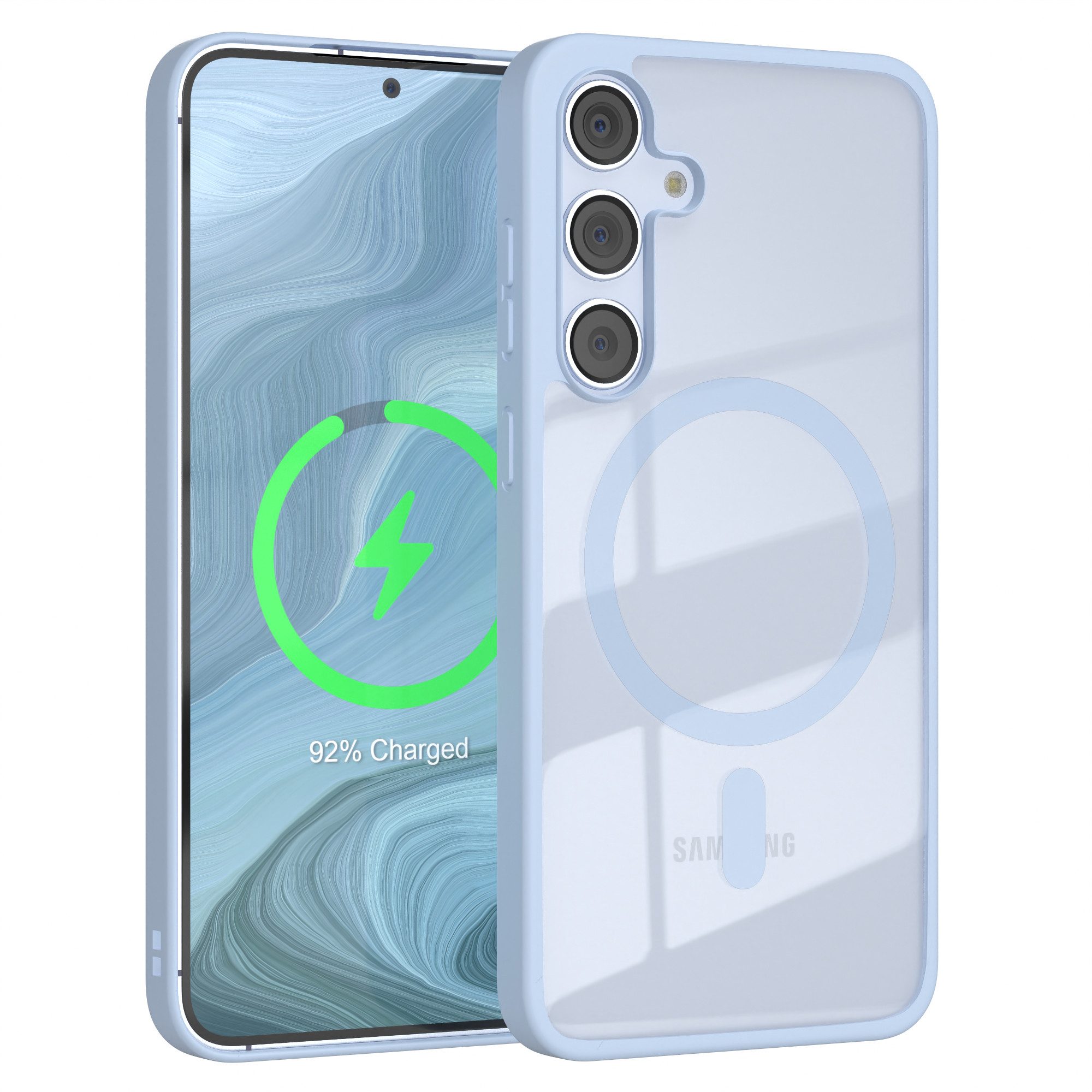 EAZY CASE Handyhülle Transparente Hülle mit MagSafe Galaxy S24 Plus 6,7 Zoll, Softcase, Schutzhülle mit Displayschutz, stoßfest, kratzfest, Hellblau