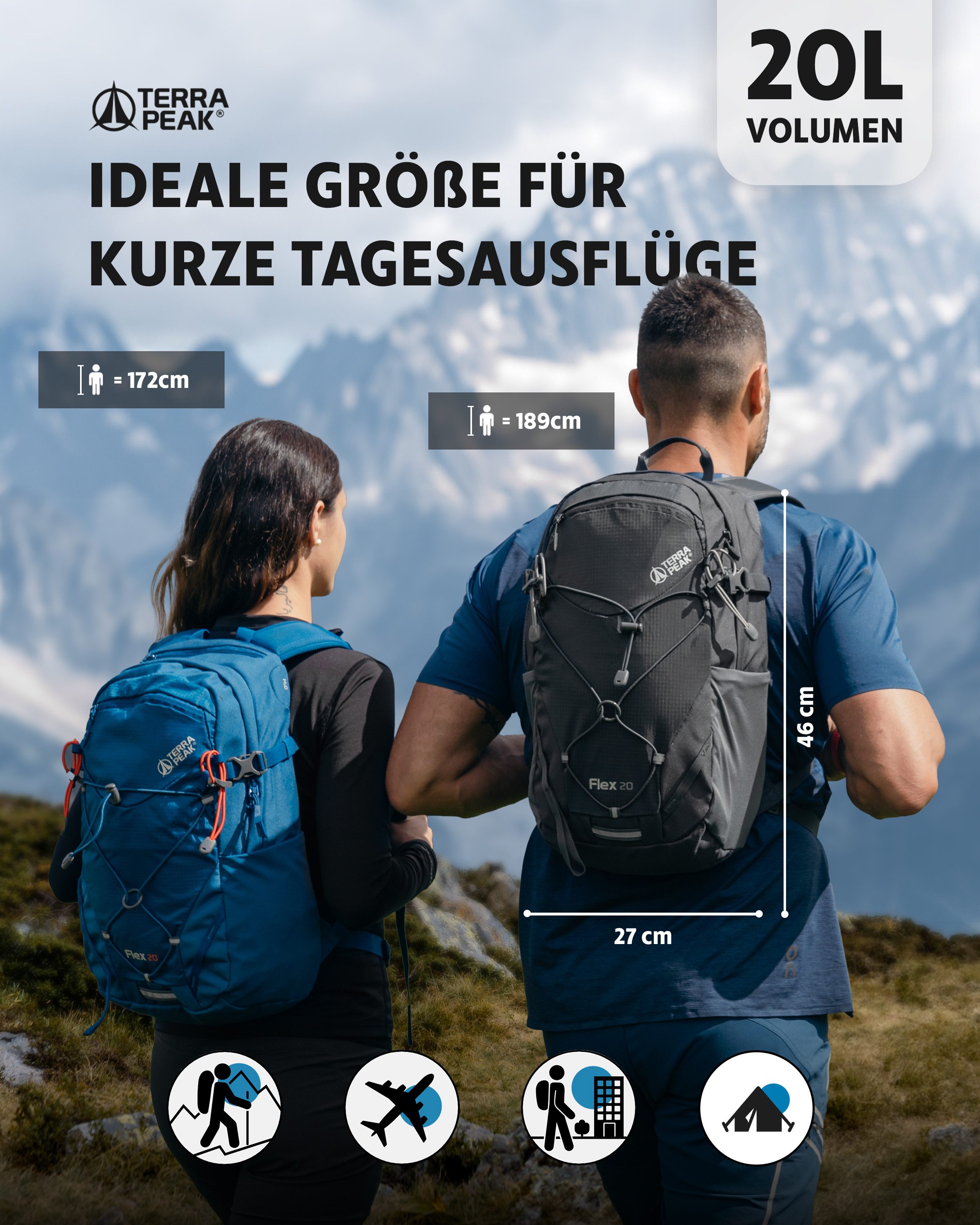 Terra Peak Wanderrucksack Flex 20, 20L klein mit YKK Reißverschluss Trekkingrucksack mit Hüftgurt