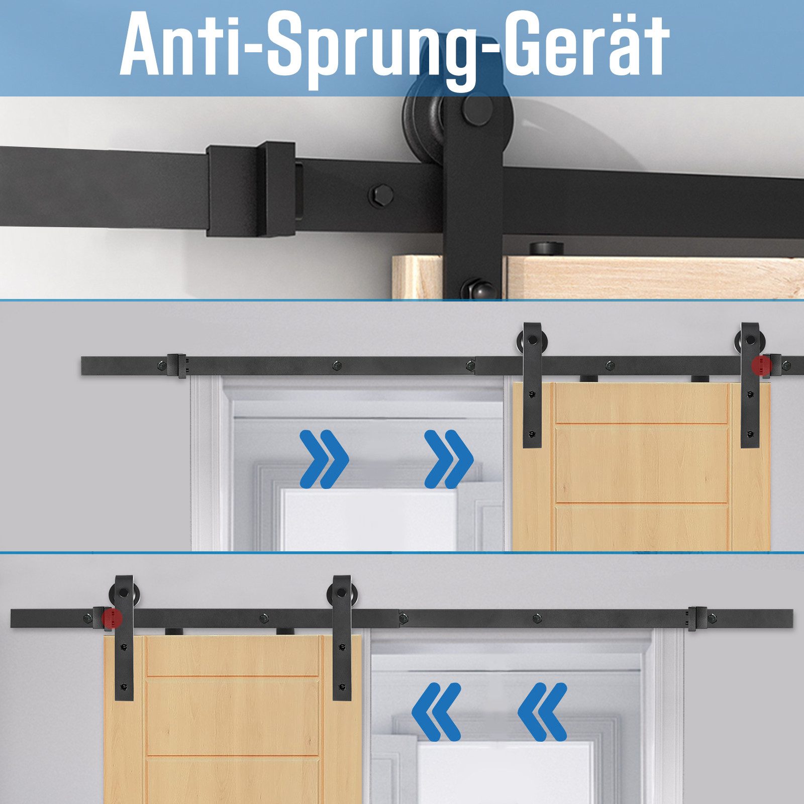 FIVMEN Schiebetür Schiebetürbeschlag Set Schiebetürsystem Beschlagset Schwarz, 183cm/200cm/366cm Laufschiene für Schiebetüren, Wandschränke – Bild 4 von 5