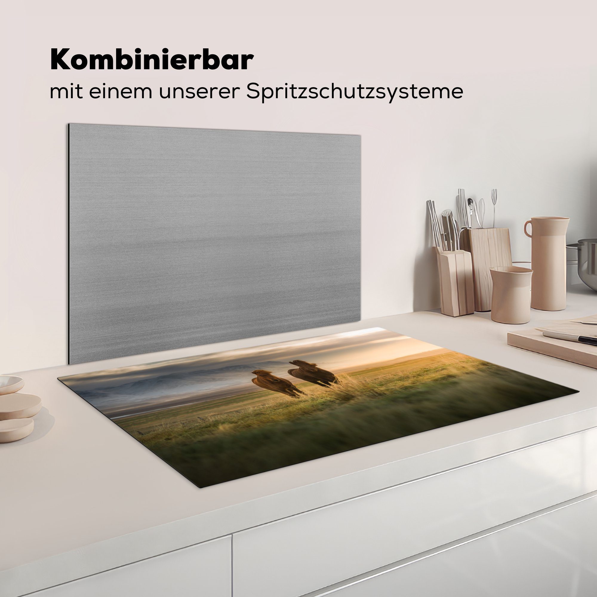 - Vinyl, (1 Pferde Arbeitsplatte küche Luft 83x51 Ceranfeldabdeckung, Gras, tlg), Herdblende-/Abdeckplatte für - cm, MuchoWow