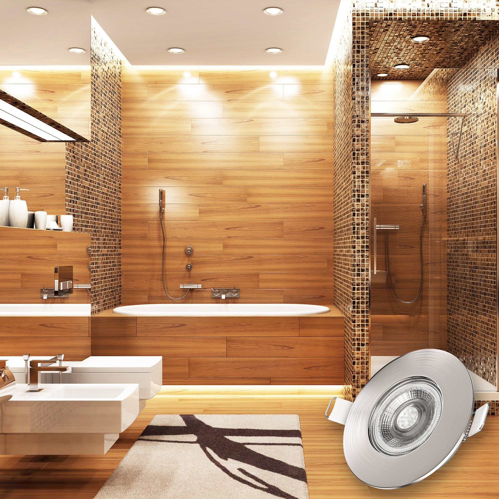 B.K.Licht LED Einbauleuchte 6er Set Bad Einbaustrahler, Dimmbar, IP44, LED Einbauspots, Dimmfunktion, LED fest integriert, Warmweiß, 3.000K, 480Lm, 4,9W, Kunststoff, 9 x 2,5 cm, Nickel