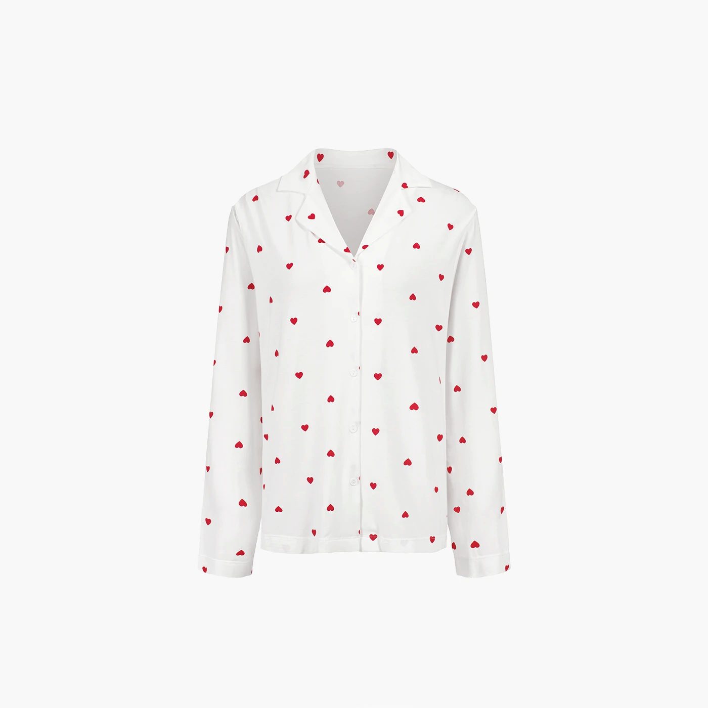 Pyjamaoberteil Pyjama Hemd-Red Heart Print - White-XL