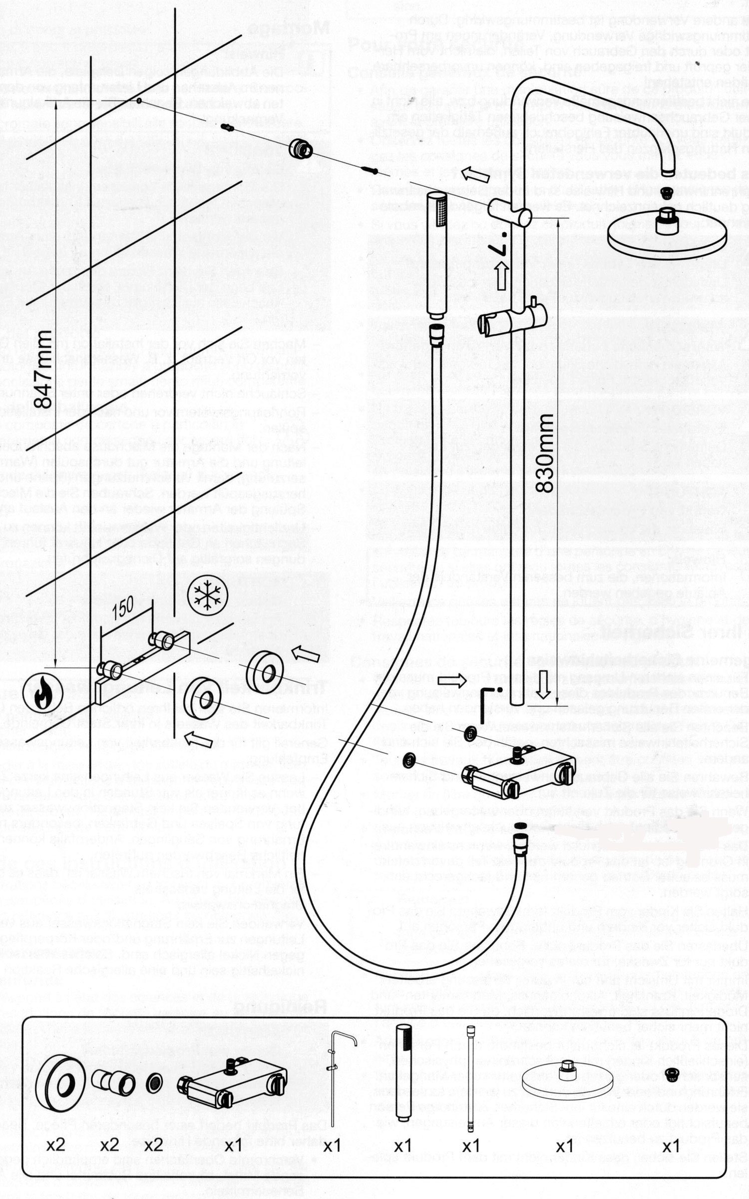 Duschbrause Komplett-Set, Duschsystem Duschset Regendusche Strahlart(en), 1 Duschkopf, mit KS-Direkt Thermostat Duschsystem Temperaturregler Thermostat
