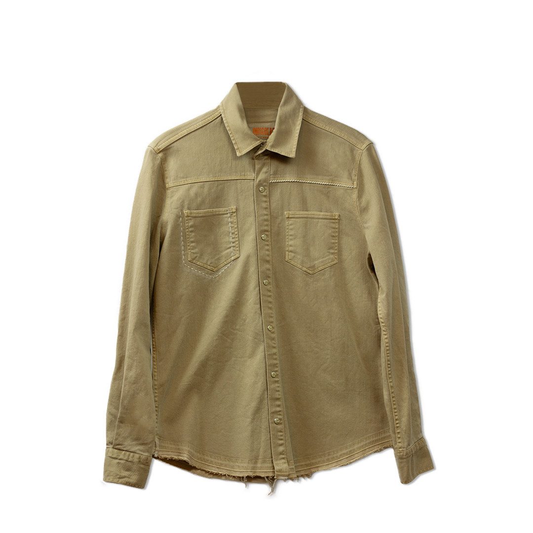 Streifenhemd Beige Schattierung Denim-Hemd für Männer und Frauen – Langarm