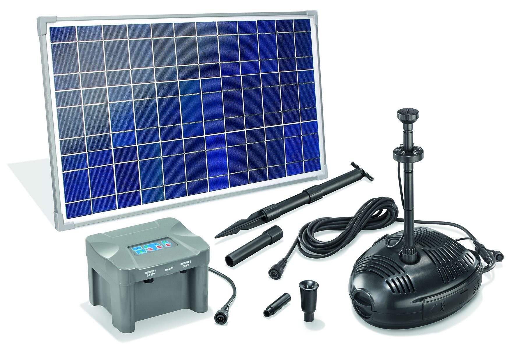 esotec Solarpumpe Solar Teichpumpenset Roma LED 35W Solarmodul mit Akku