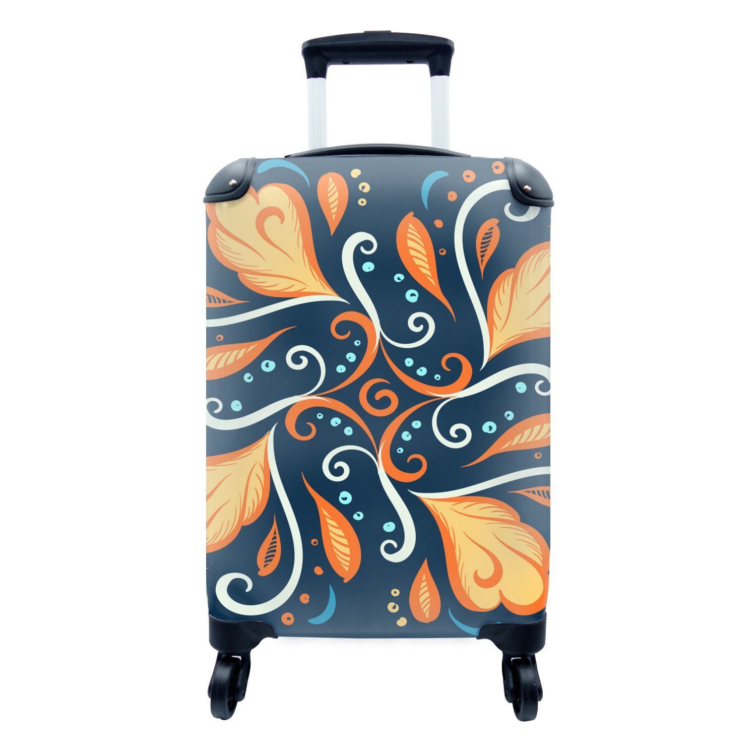 MuchoWow Handgepäckkoffer Federn - Dots - Orange, 4 Rollen, Reisetasche mit rollen, Handgepäck für Ferien, Trolley, Reisekoffer | Handgepäck-Koffer