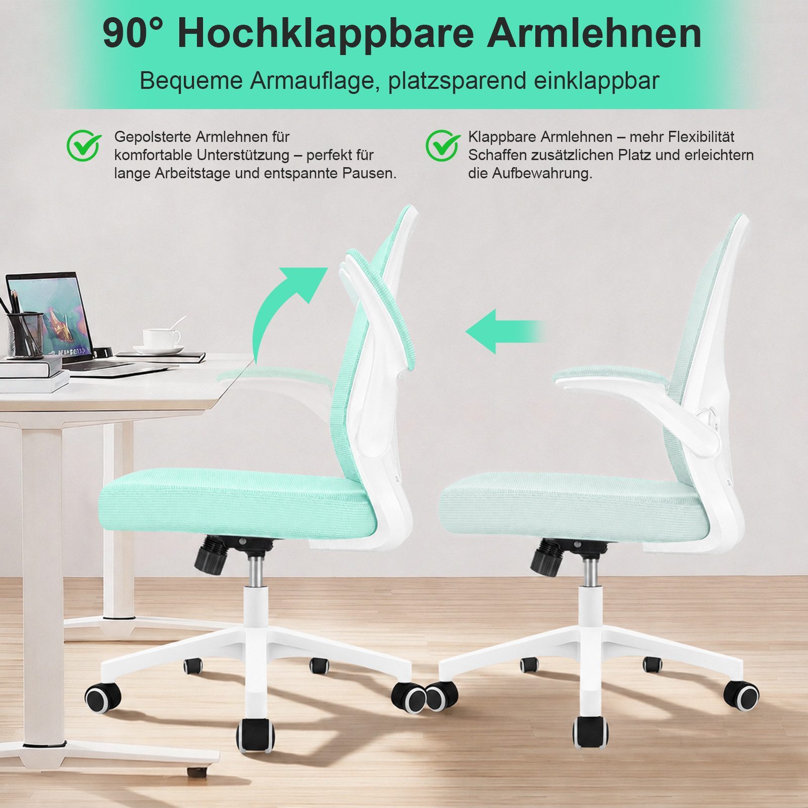Durrafy Bürostuhl Ergonomischer Bürostuhl,Schreibtischstuhl mit klappbaren Armlehnen, Chefsessel mit 150 kg Tragfähigkeit – Bild 5 von 5