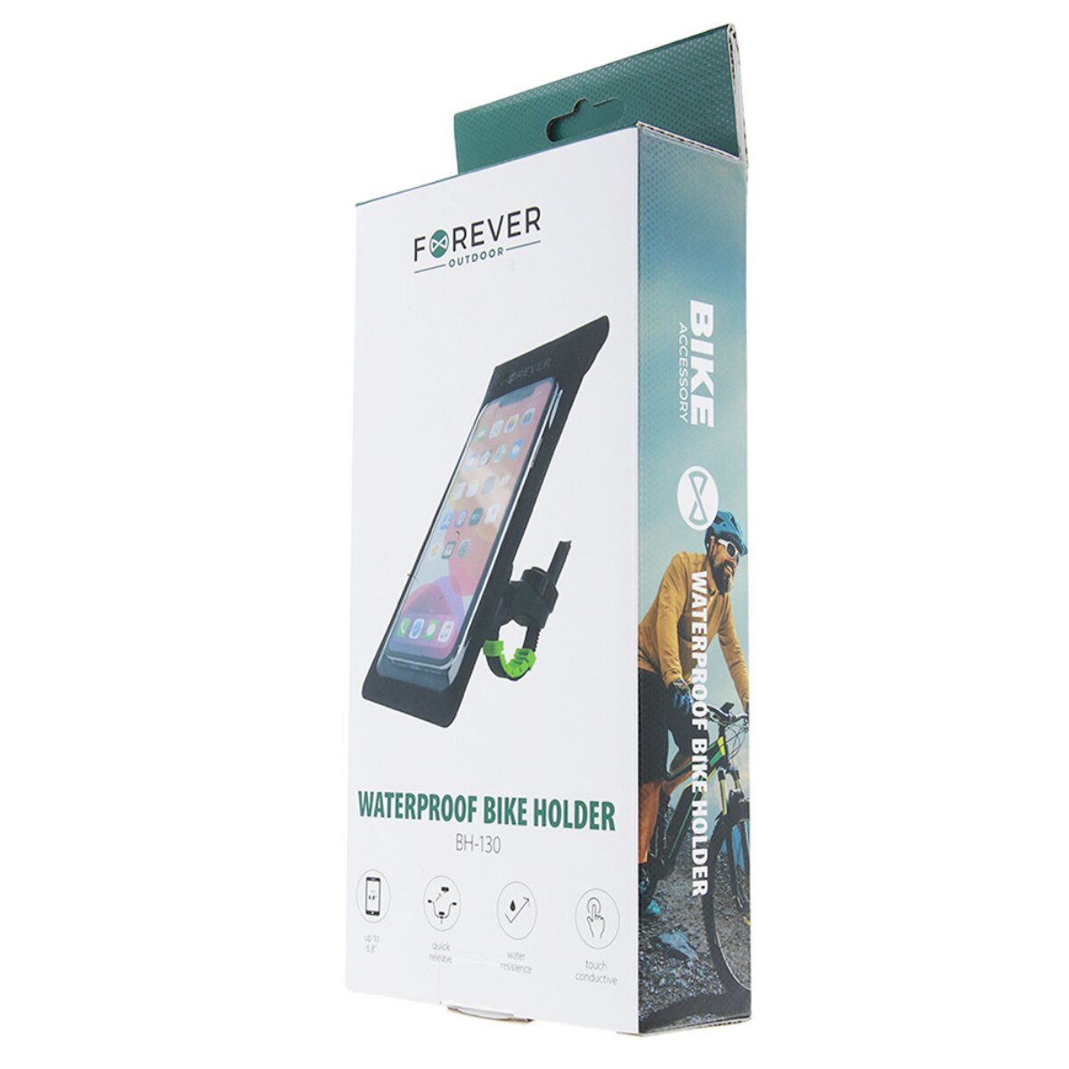Forever Smartphone-Halterung BH-130 Fahrrad-Handyhalterung Schwarz wasserdicht mit Touchfolie, (bis 6,8 Zoll, Einzelartikel, Einzelartikel, Wasserdichte Hülle mit berührungssensitiver Folie)