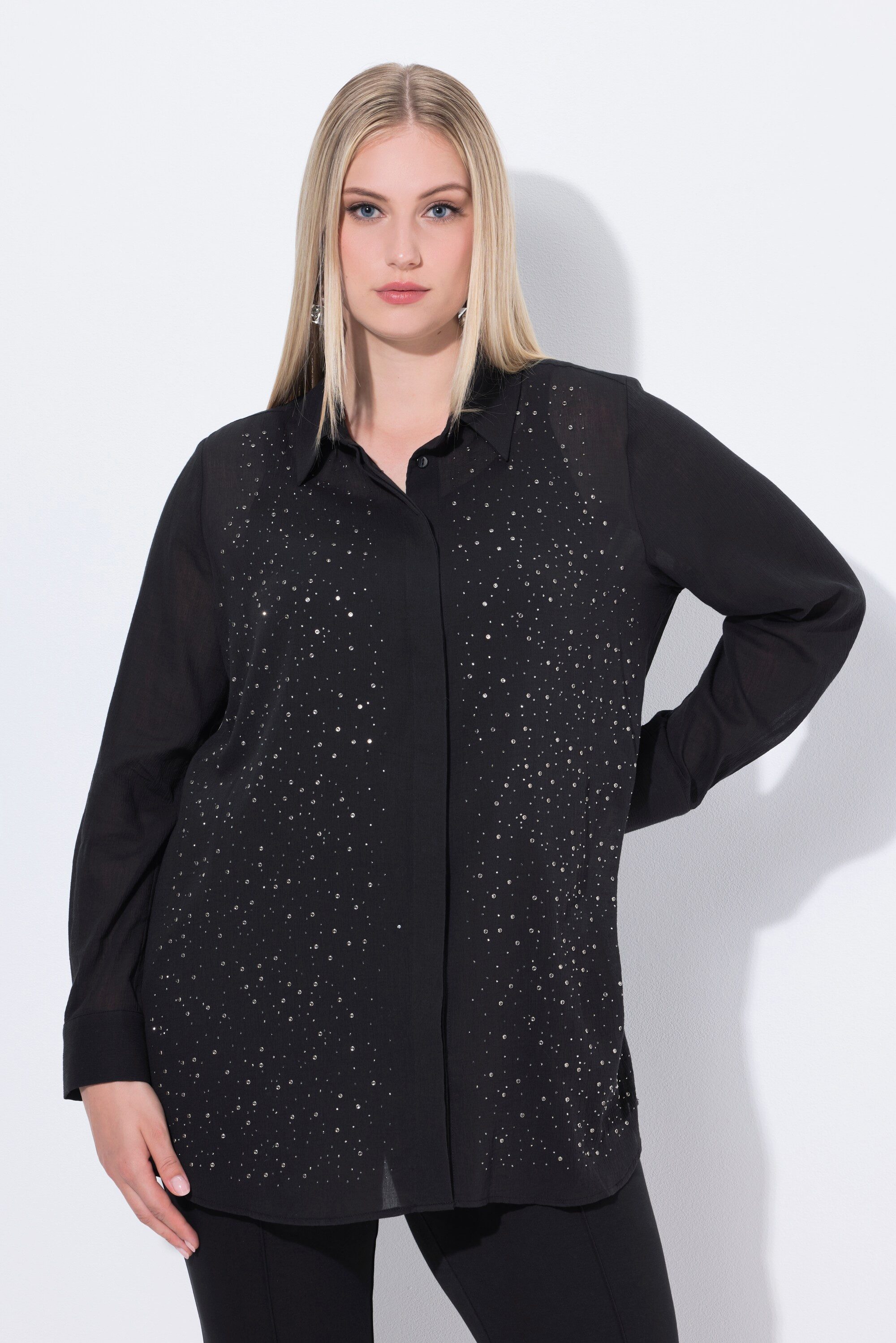Ulla Popken Hemdbluse Bluse Ziersteinchen Hemdkragen günstig online kaufen