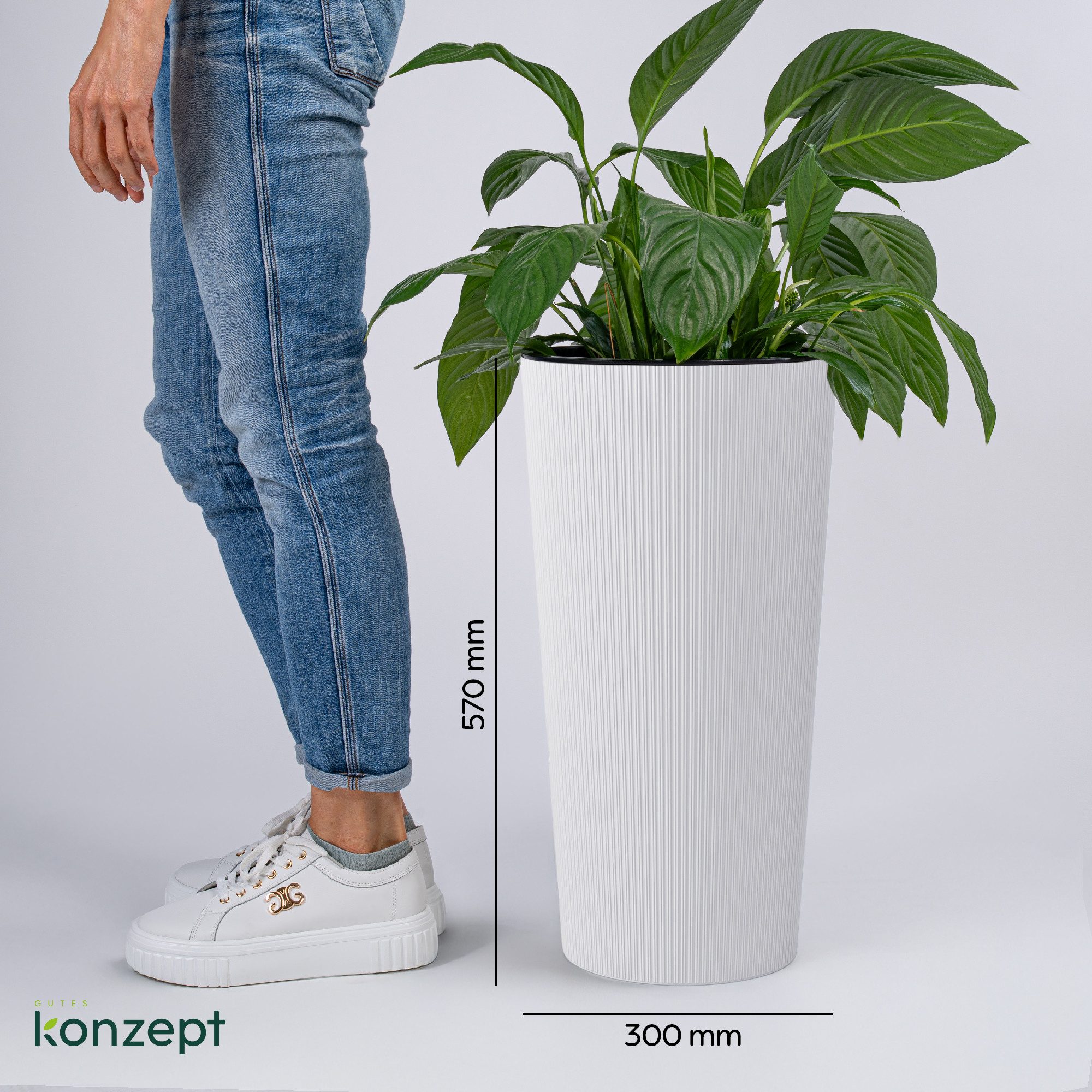 KONZEPT Blumentopf Hoch mit Einsatz, Rillenstruktur, für Garten, Balkon, für Außenbereich, wetterfest, UV-beständig