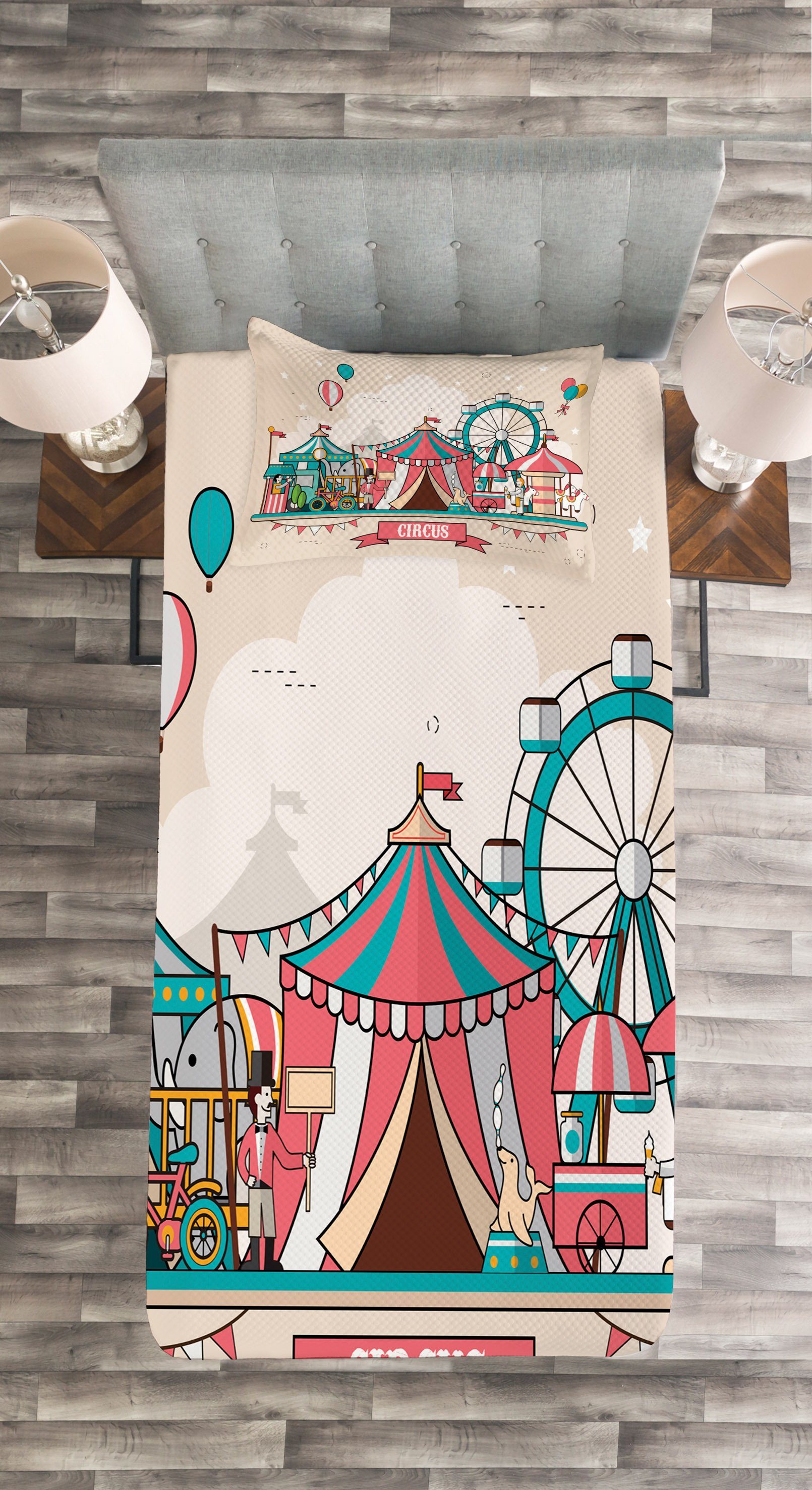 Abakuhaus, Tagesdecke Circus Waschbar, Balloons Landschaft Wohnung mit Kissenbezügen Set