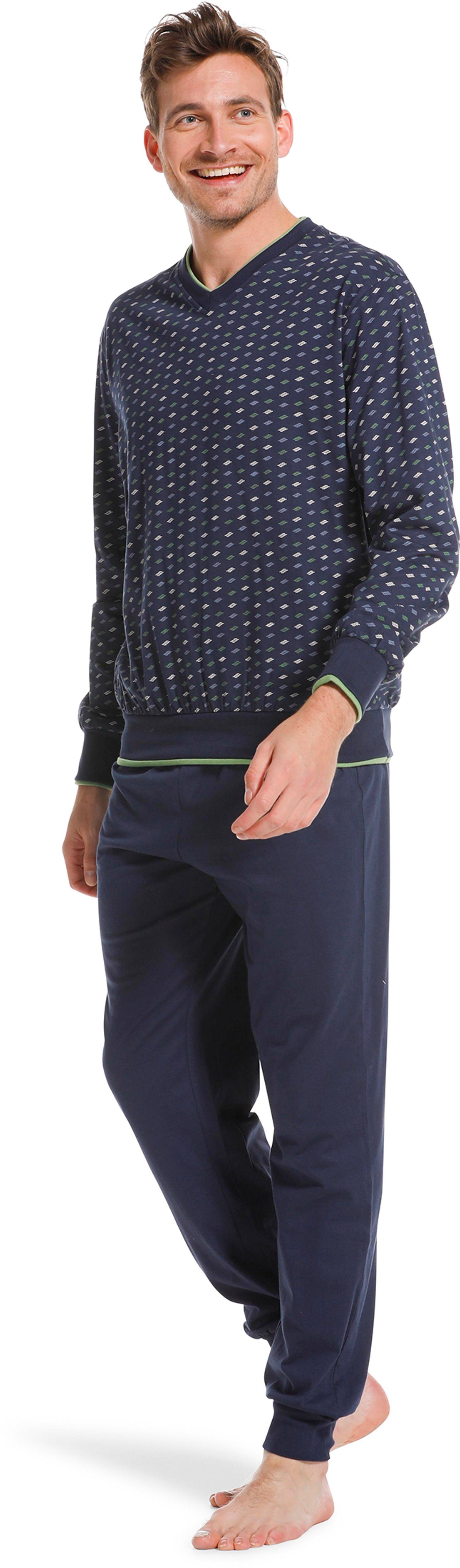 tlg) Schlafanzug (2 Bündchen mit Baumwolle Herren Pyjama Pastunette