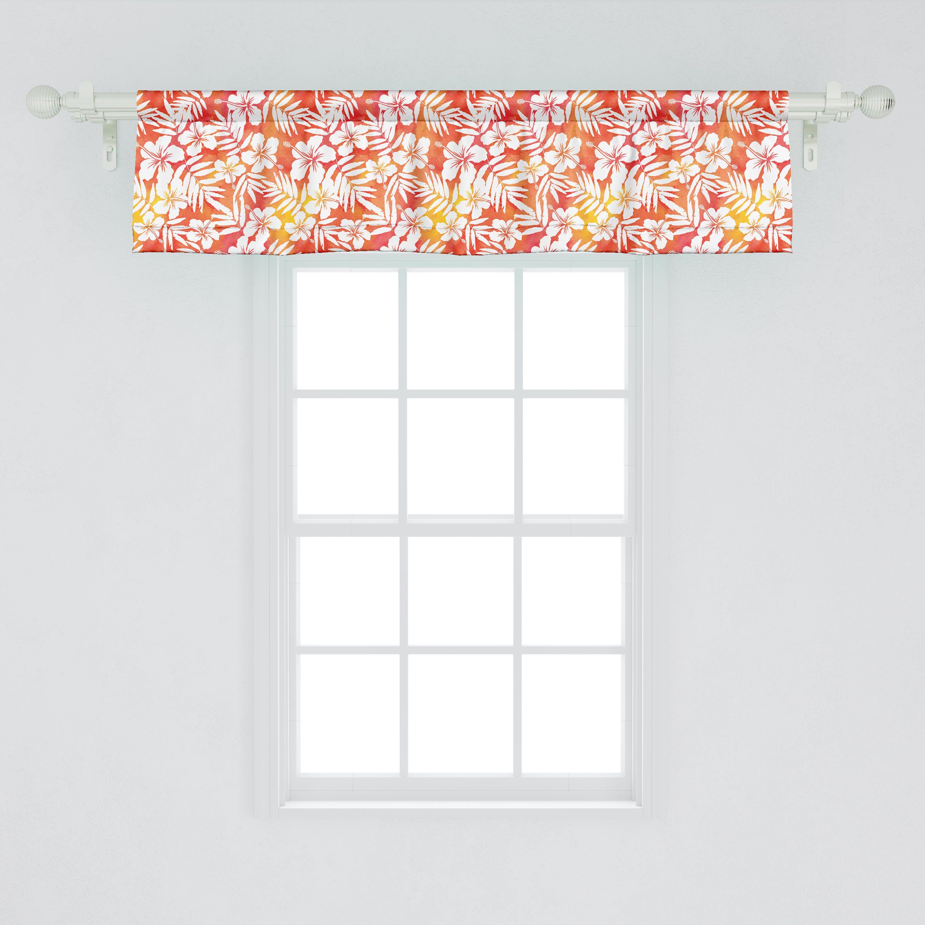 Scheibengardine Vorhang Volant für Küche Schlafzimmer Abakuhaus, Dekor Fantasie-Aquarell mit Stangentasche, Microfaser, Orange Aloha