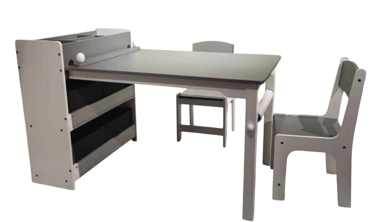 habeig Kindertisch Möbelset 2 Stühlen und Regalschrank 4 Stoffkörbe Grau/We günstig online kaufen